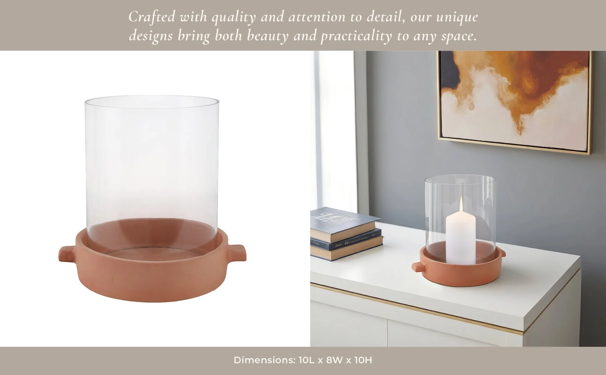 10x10" Terracotta Hurricane Pillar Holder, Natural - Image 11