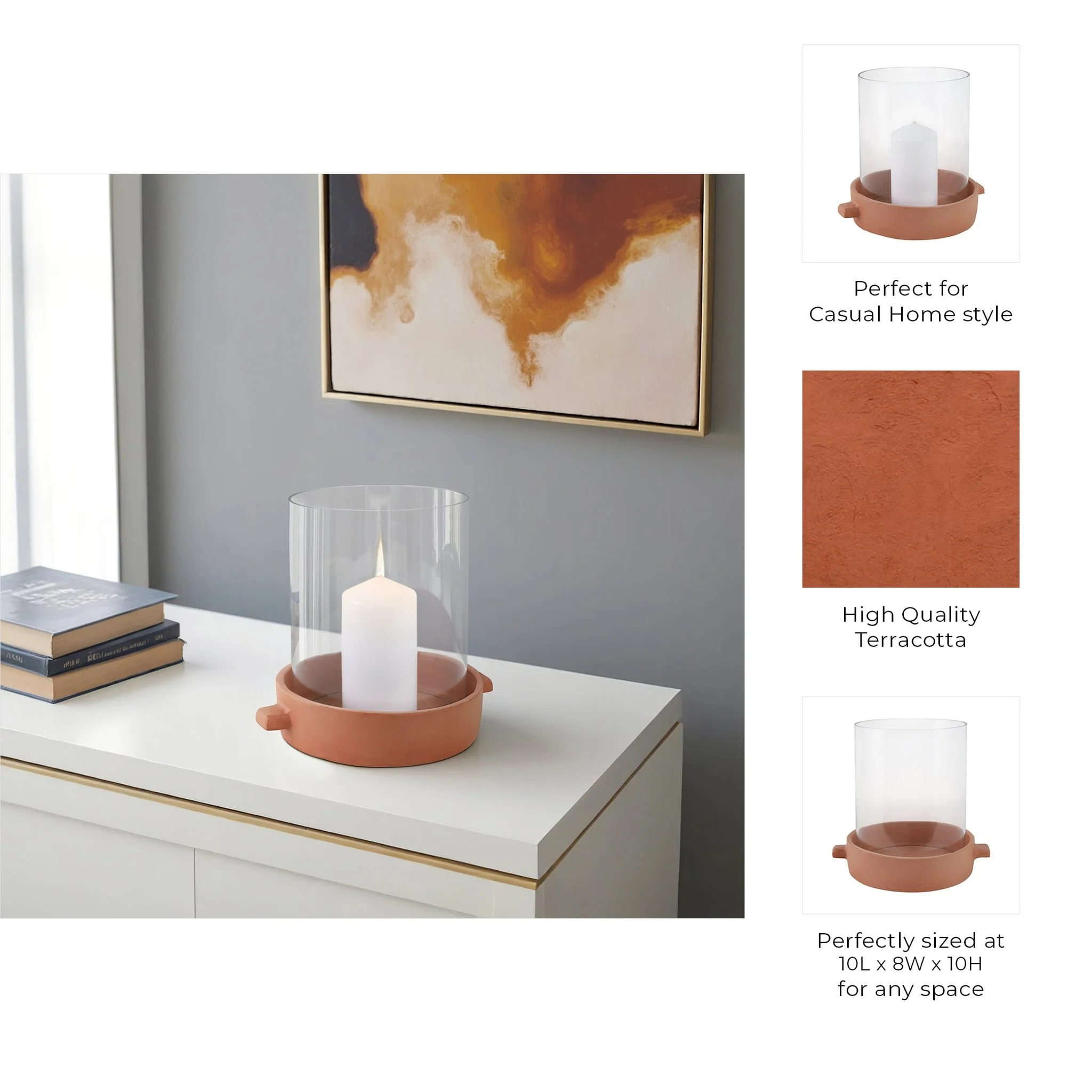 10x10" Terracotta Hurricane Pillar Holder, Natural - Image 9