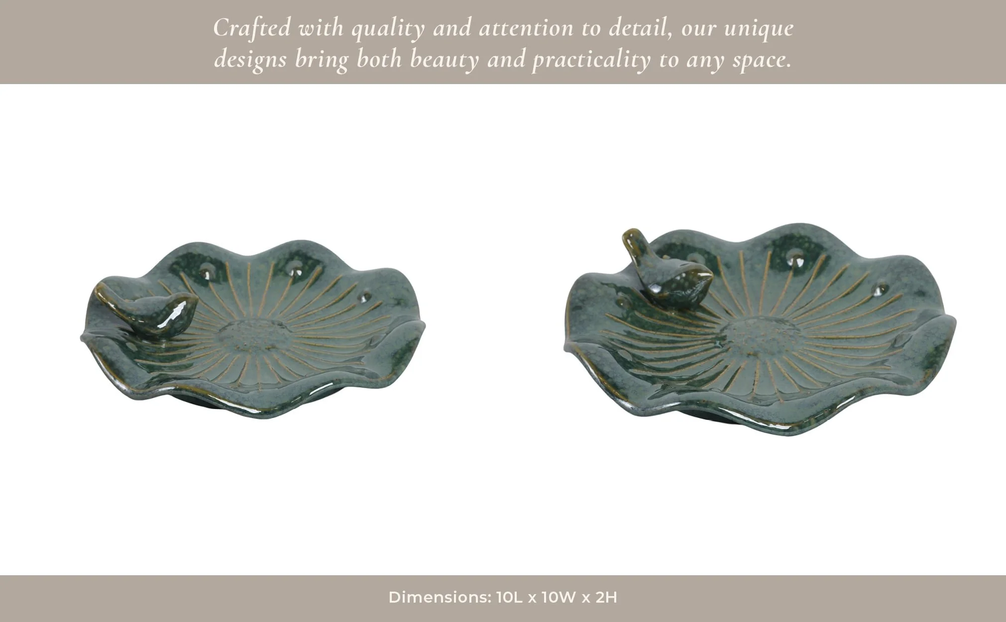 10x2" Flower Birdbath With Perched Bird, Green - Image 12