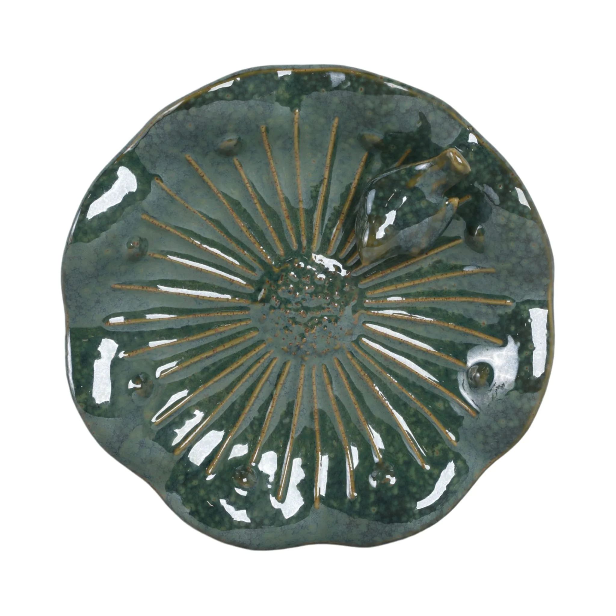10x2" Flower Birdbath With Perched Bird, Green - Image 6