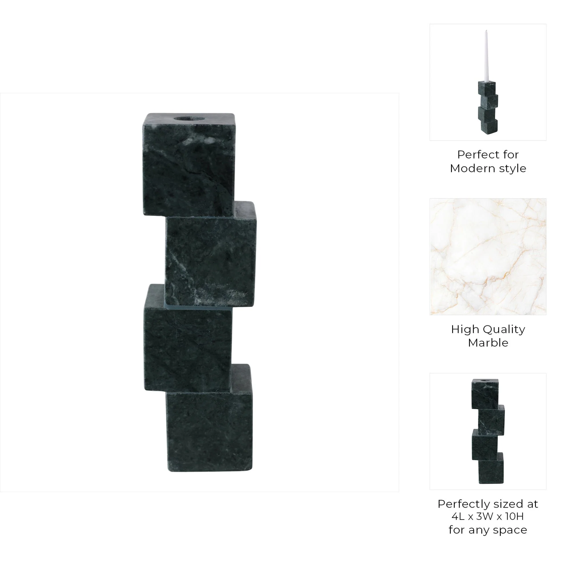10x3" Stacked Cube Marble Taper Holder, Green - Image 10