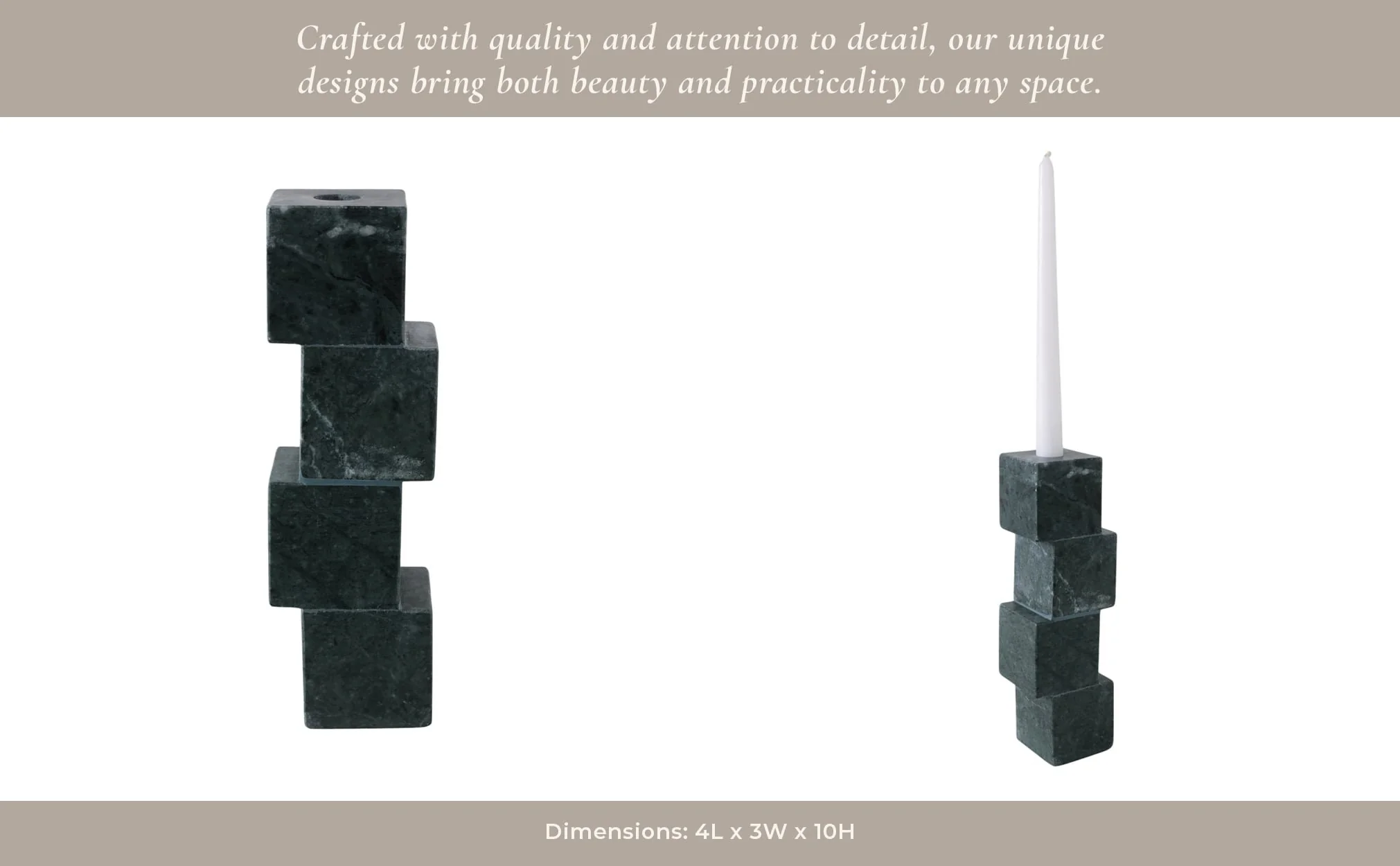 10x3" Stacked Cube Marble Taper Holder, Green - Image 14