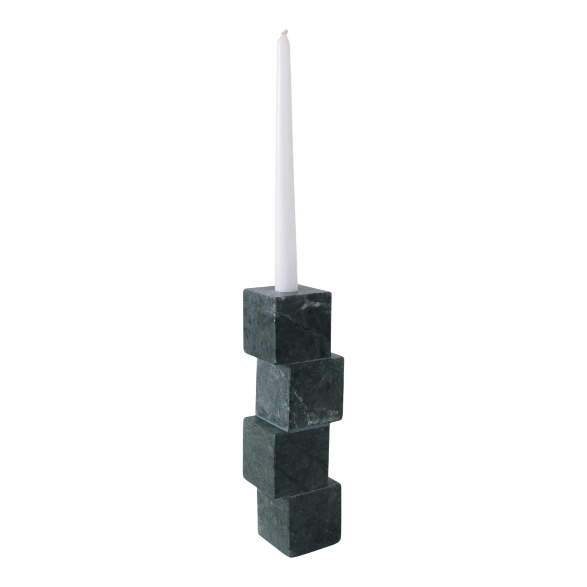 10x3" Stacked Cube Marble Taper Holder, Green - Image 2