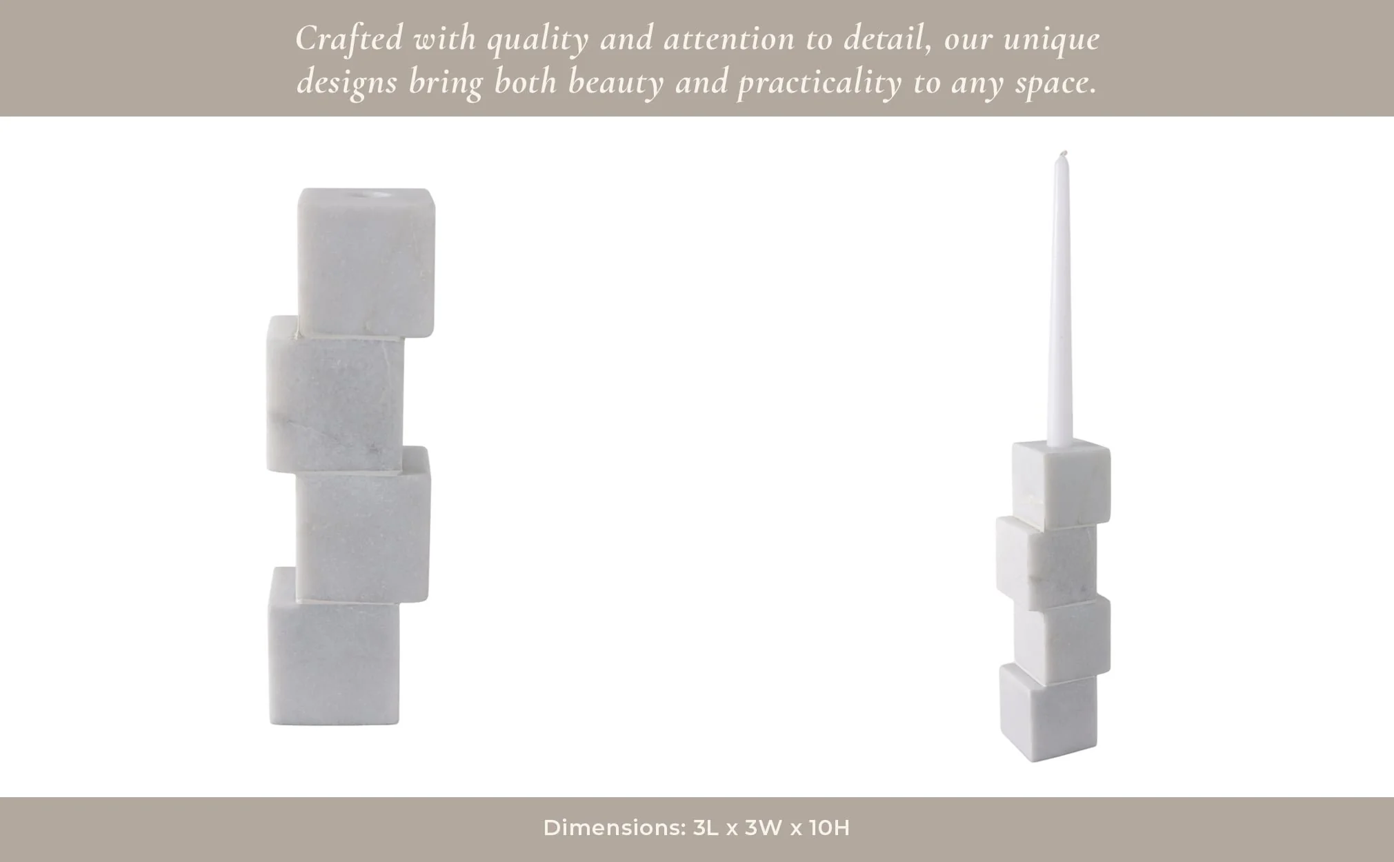 10x3" Stacked Cube Marble Taper Holder, White - Image 12