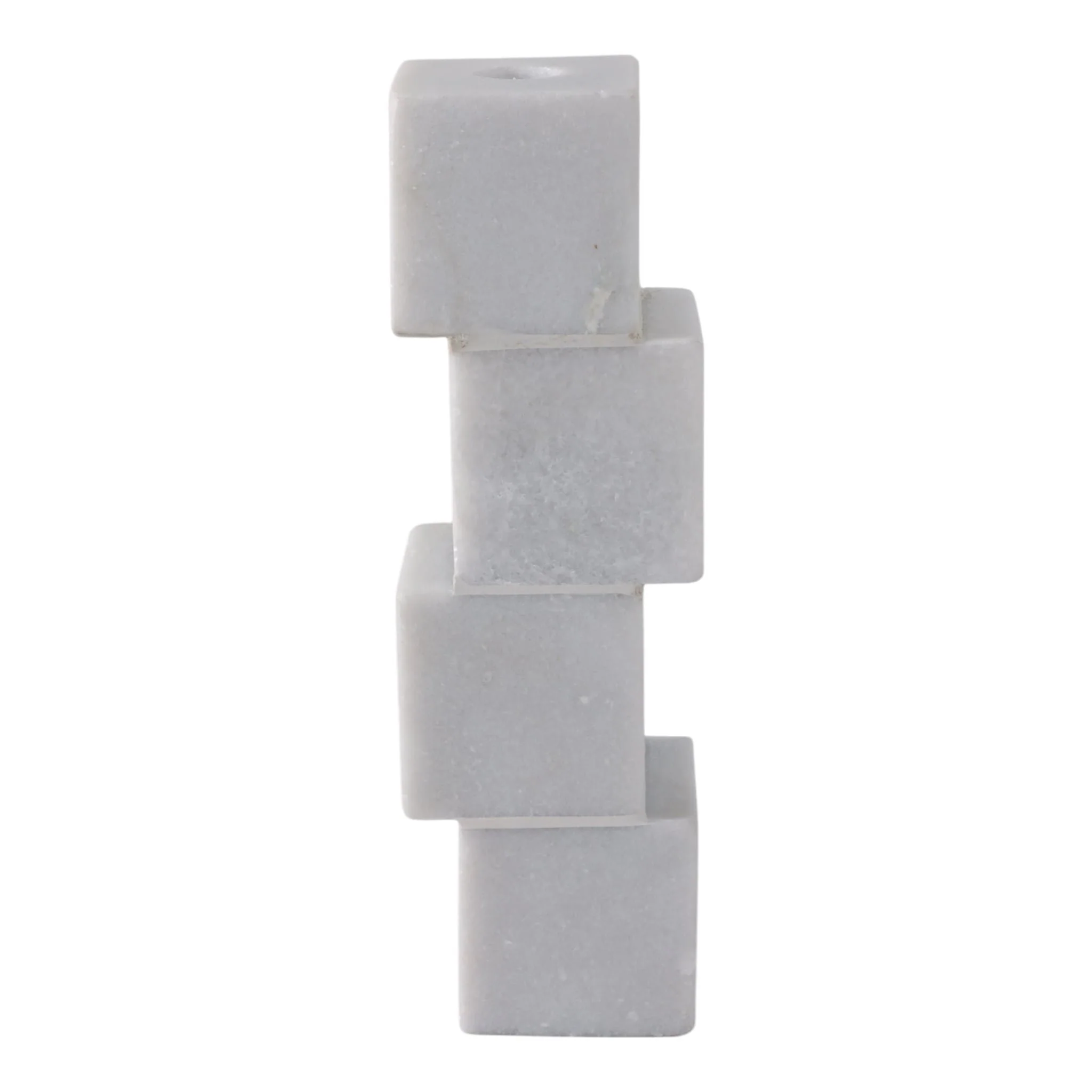 10x3" Stacked Cube Marble Taper Holder, White - Image 4
