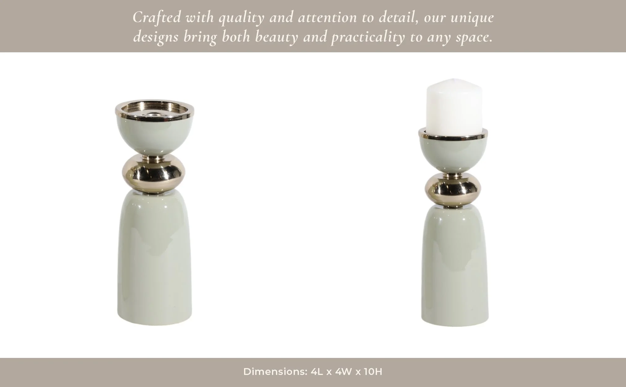10x4" Curvy Taper & Pillar Holder, Sage/gold - Image 11