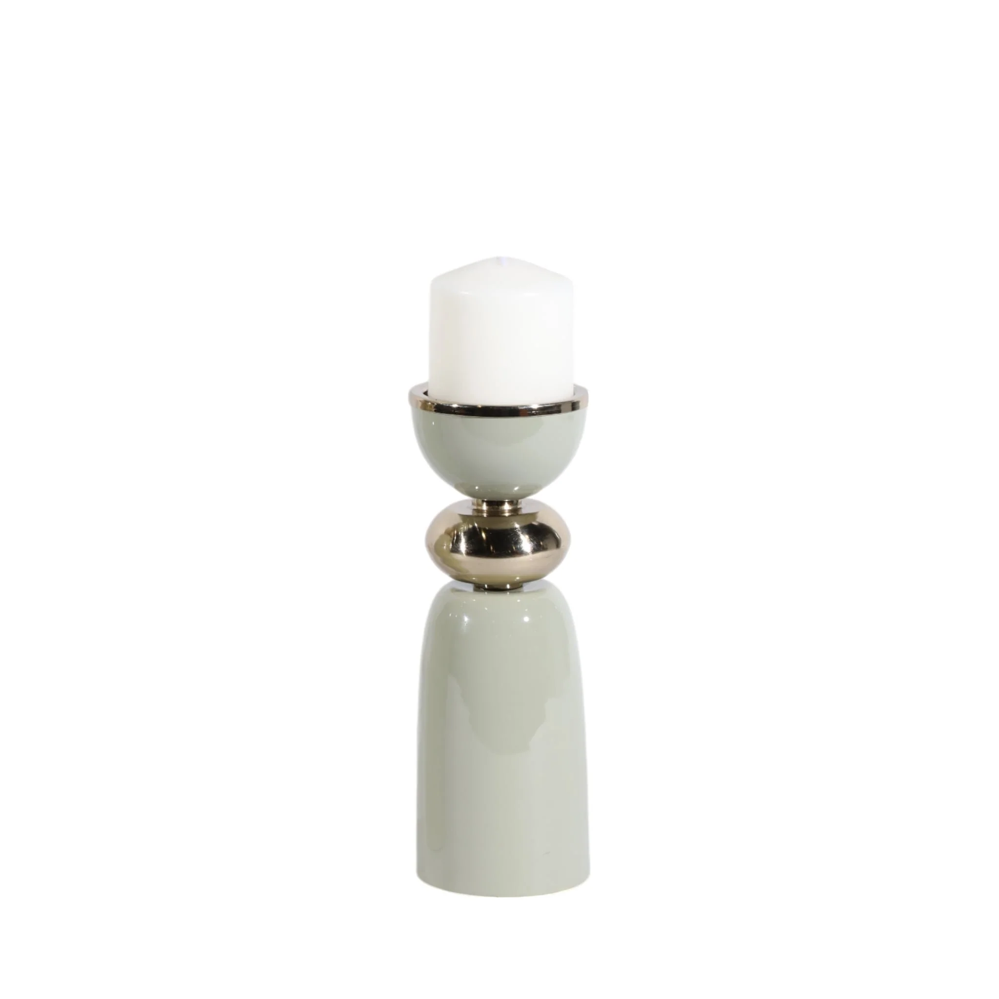 10x4" Curvy Taper & Pillar Holder, Sage/gold - Image 2