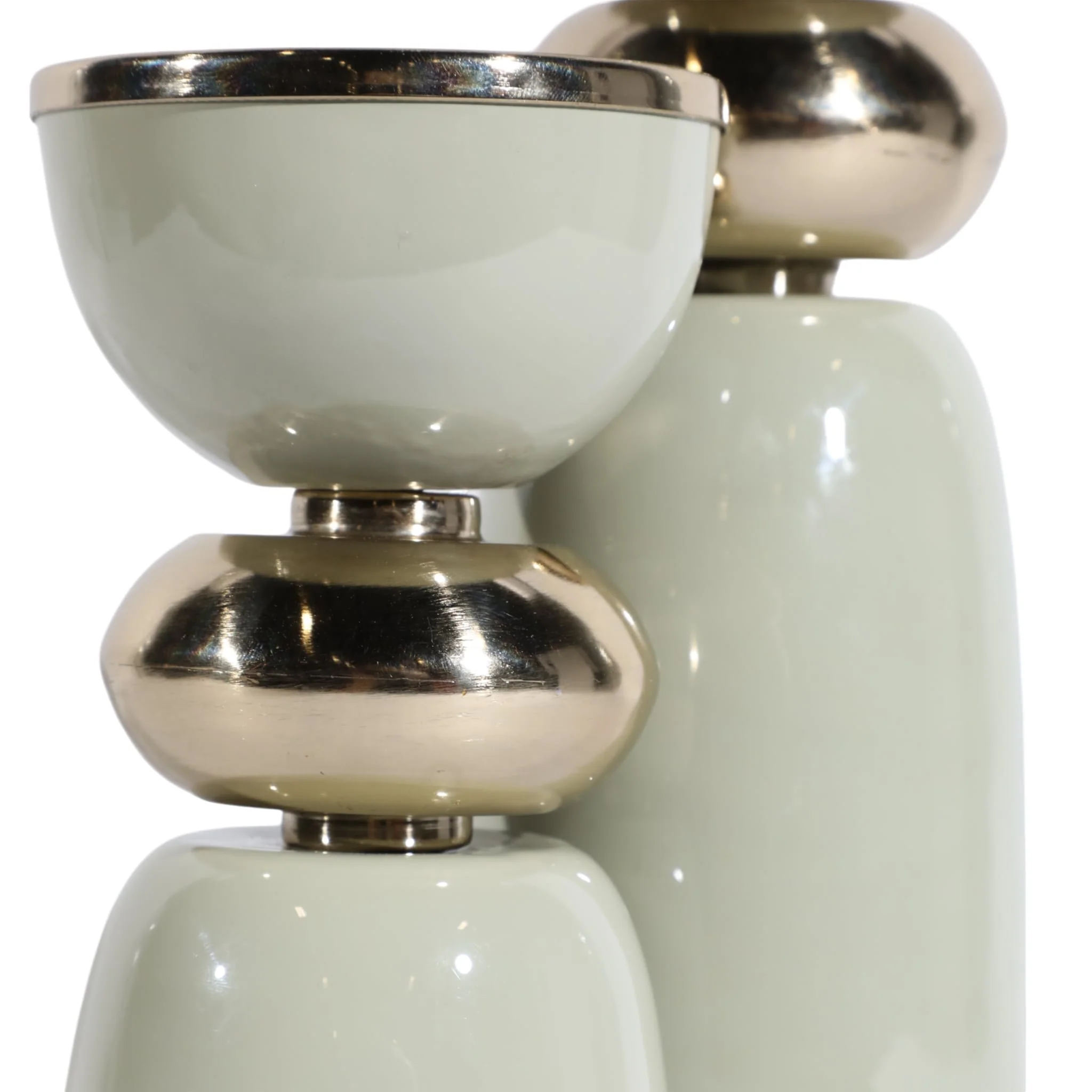 10x4" Curvy Taper & Pillar Holder, Sage/gold - Image 4