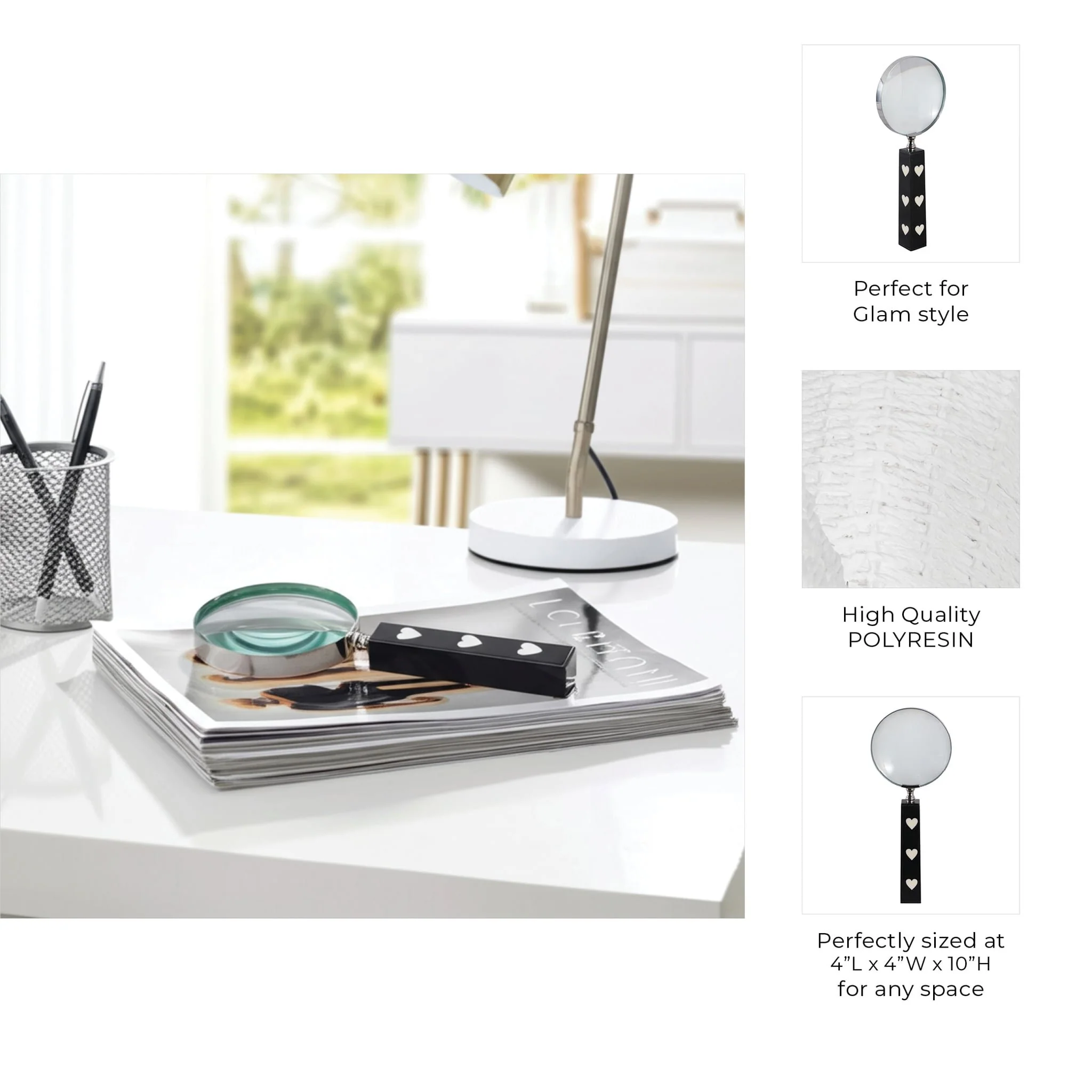 10x4" Hearts Handle Magnifying Glass, Black/white - Image 9