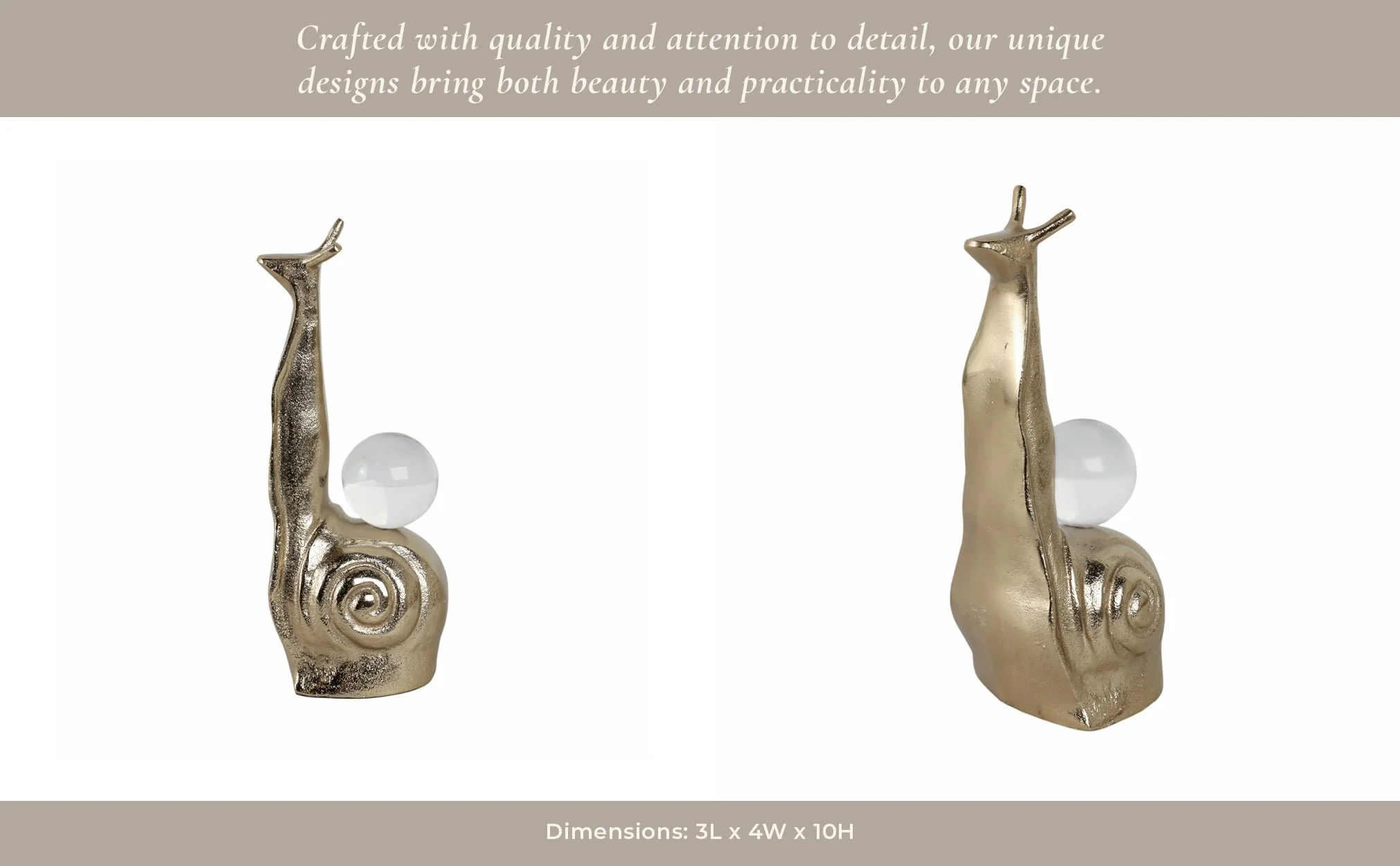 10x4" Tall Snail With Acrylic Ball, Gold - Image 12