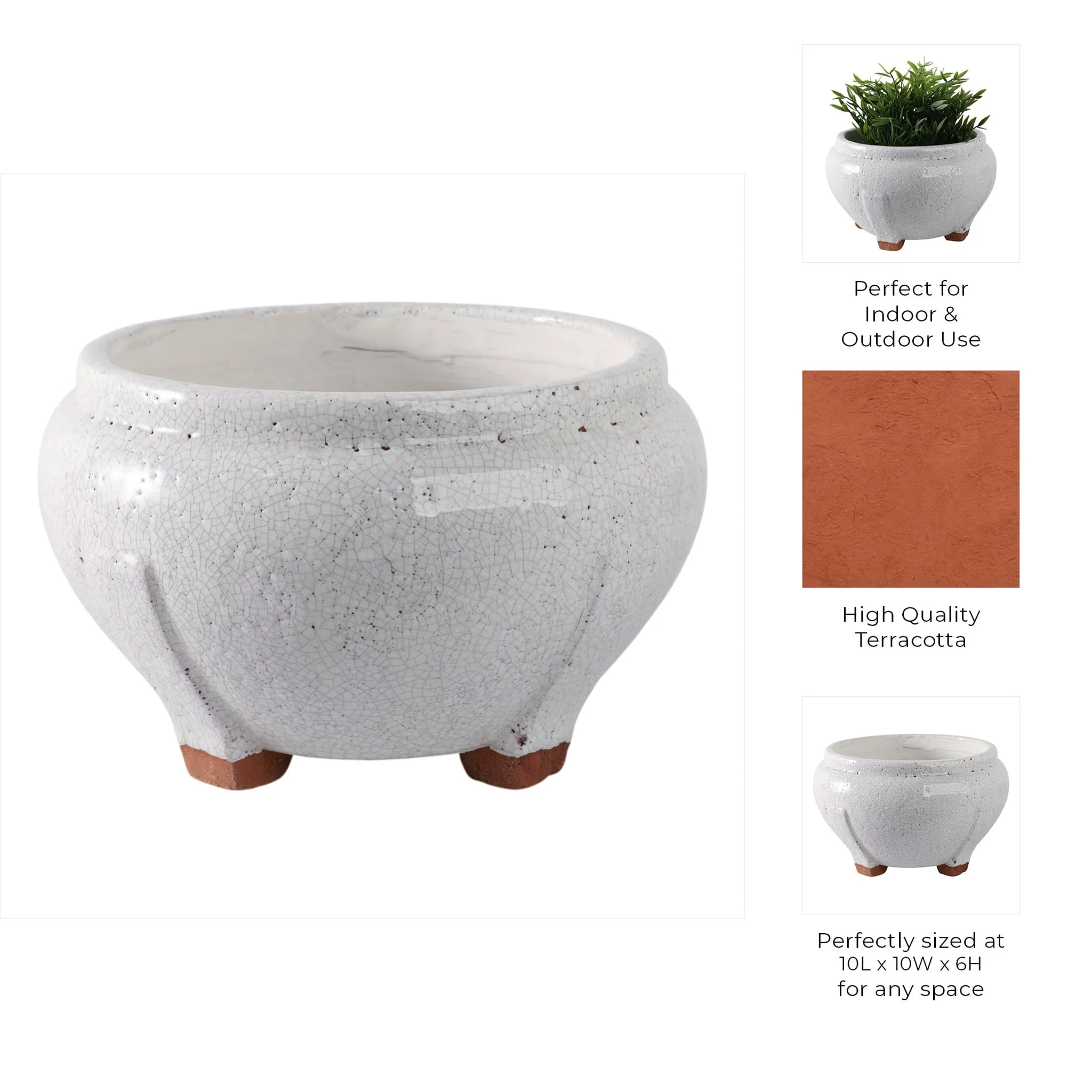 10x6" Footed Planter, White - Image 9