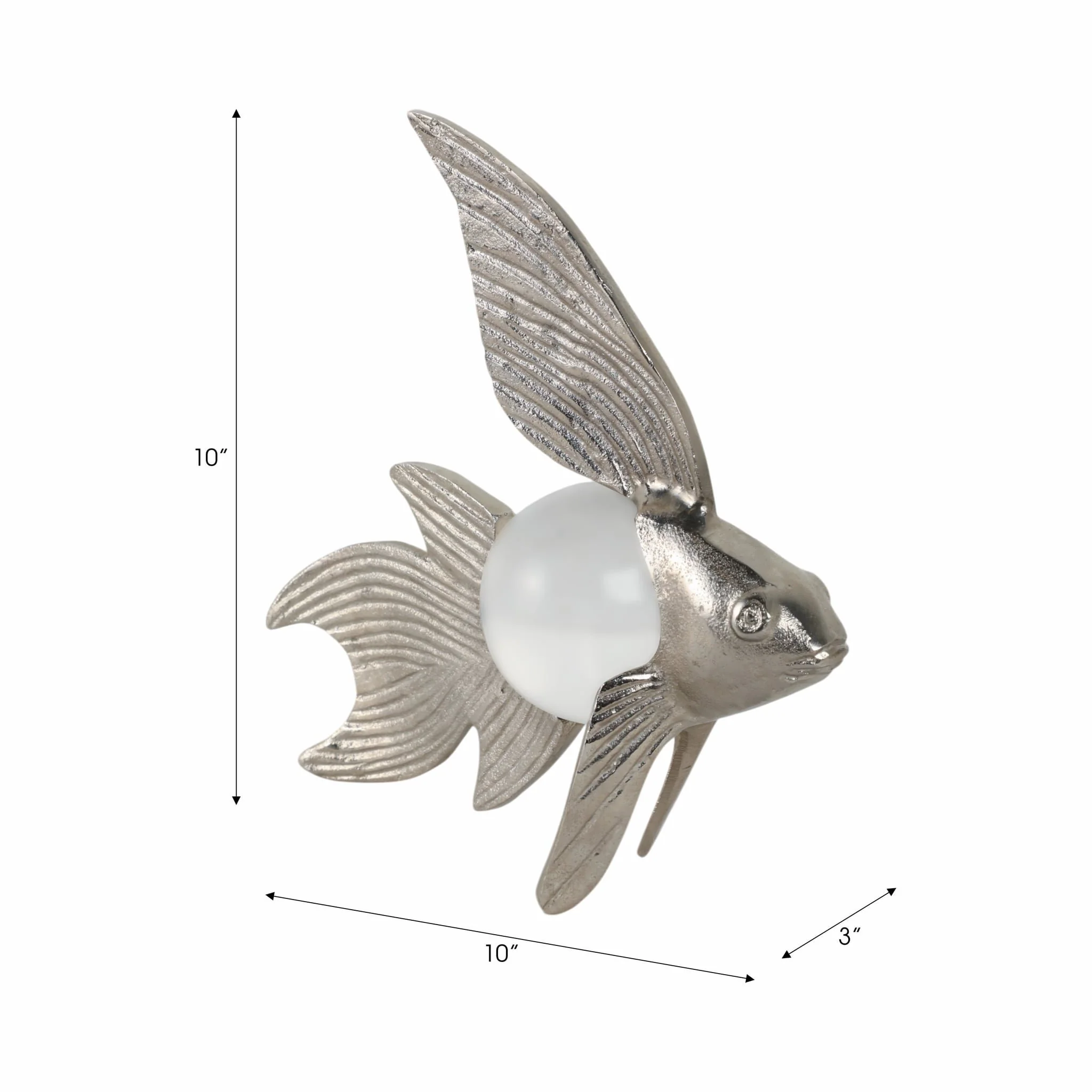 10x6" Metal Fish With Acrylic Ball, Silver - Image 2
