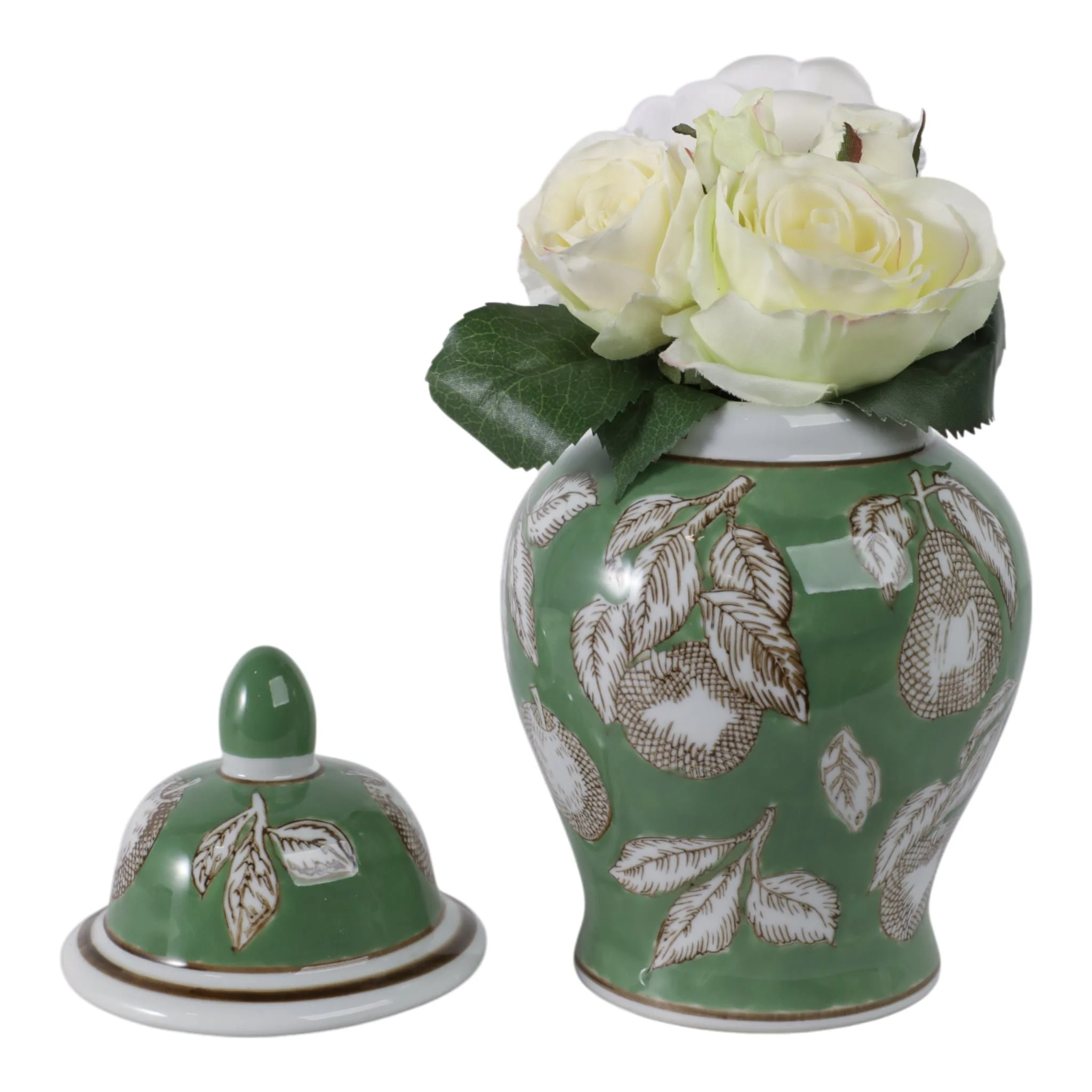 10x6" Pears & Twigs Temple Jar, Green/brown - Image 2
