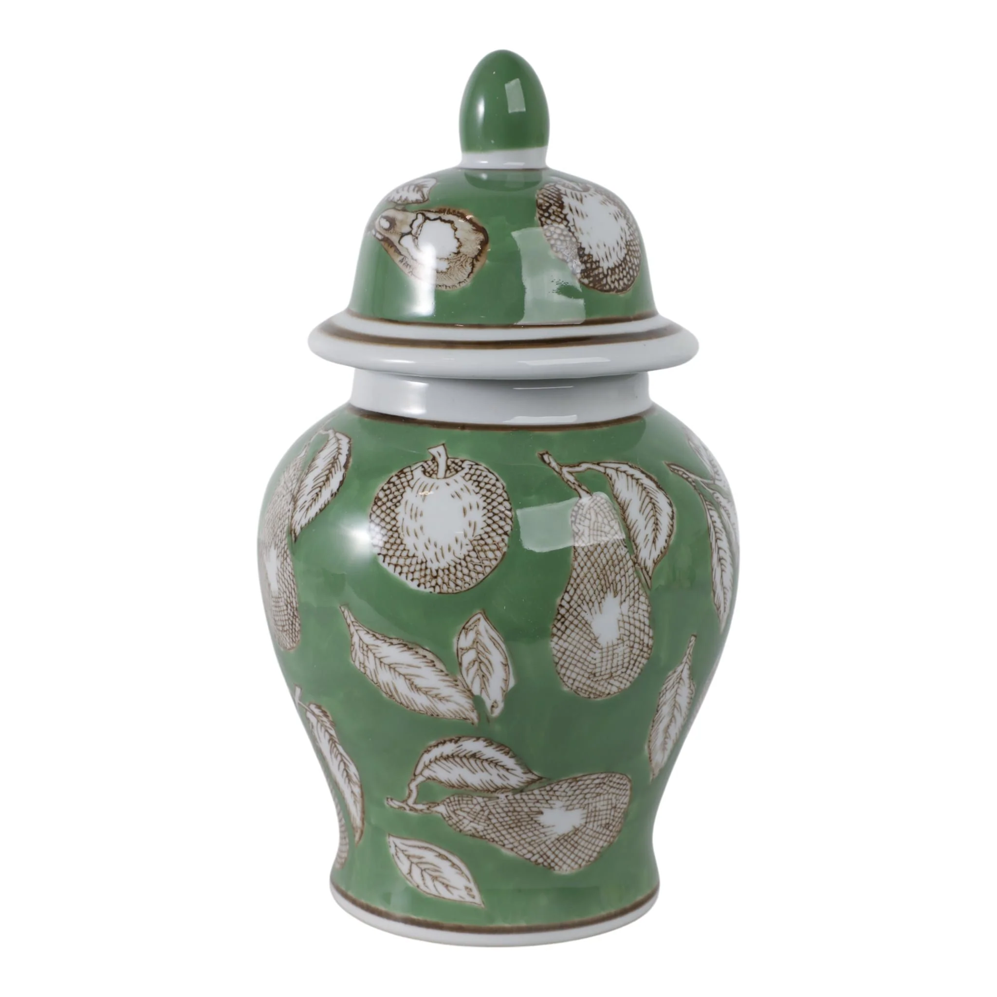 10x6" Pears & Twigs Temple Jar, Green/brown - Image 4