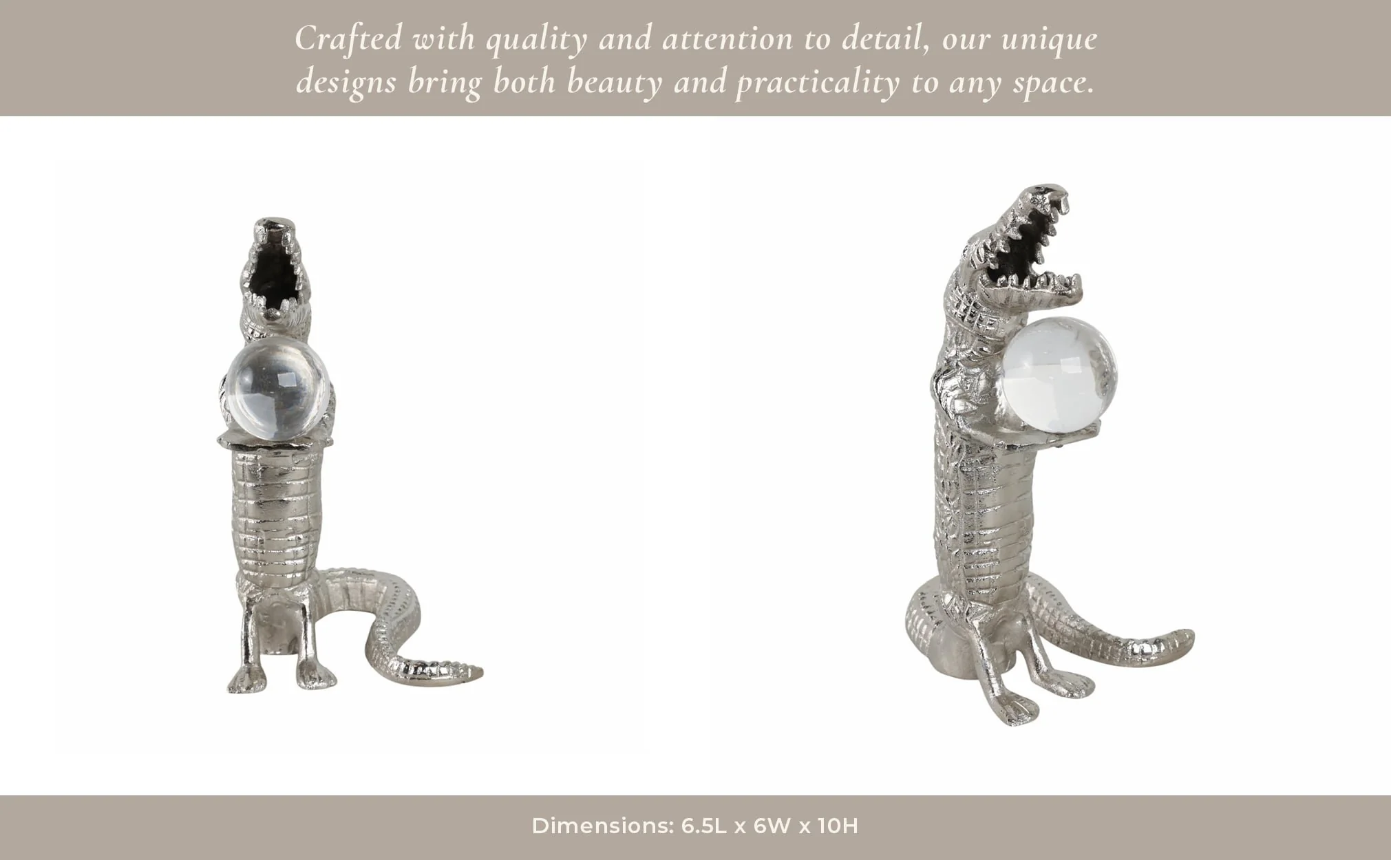 10x7" Crocodile Holding Acrylic Ball, Silver - Image 11