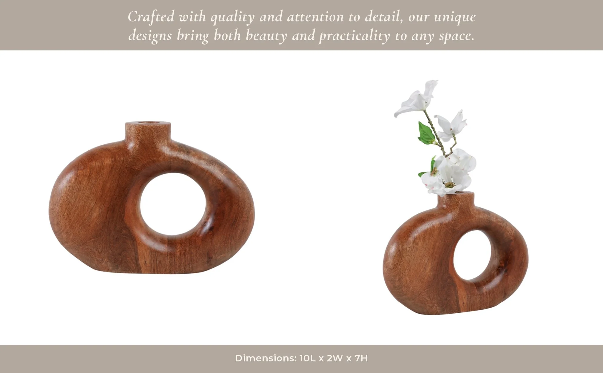 10x7" Cut-out Wood Vase, Natural - Image 13