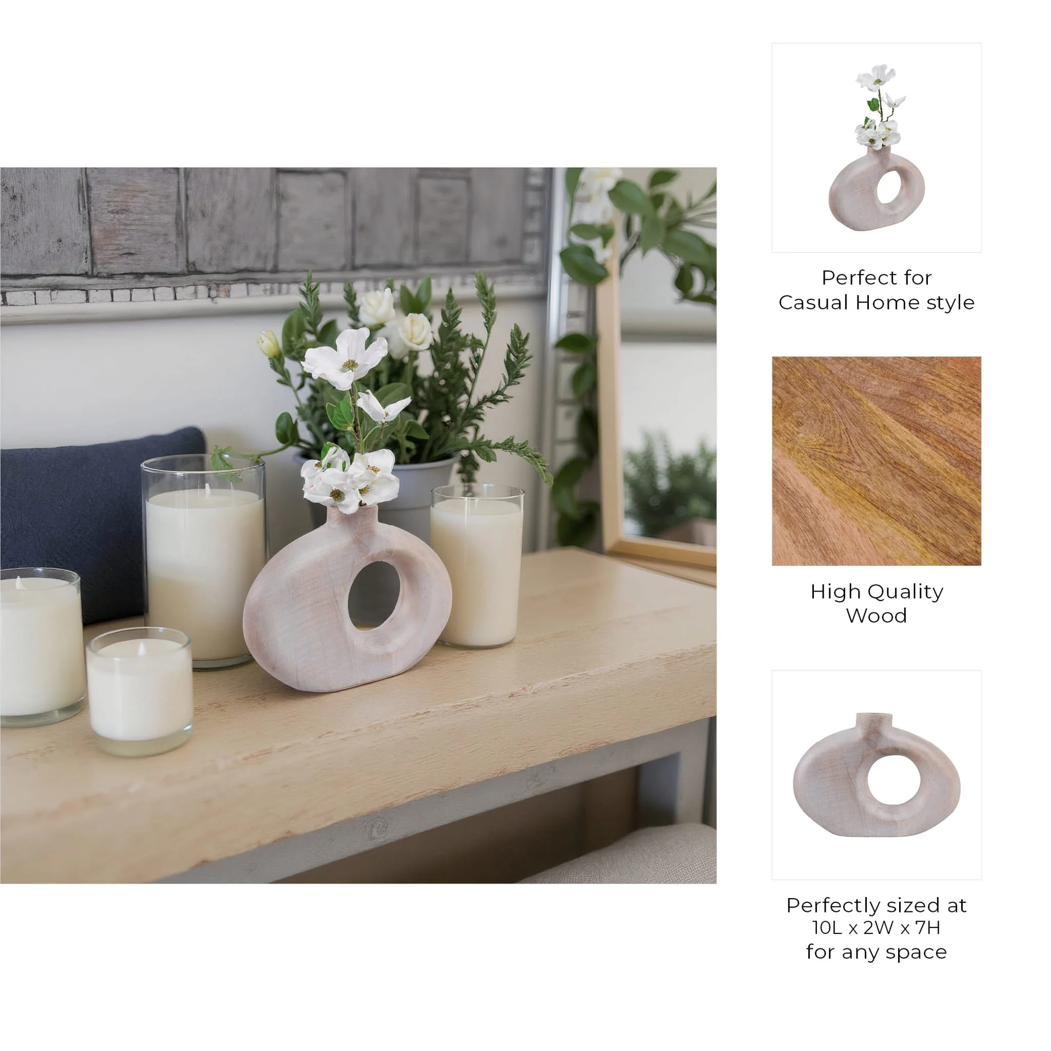 10x7" Cut-out Wood Vase, Whitewash - Image 9
