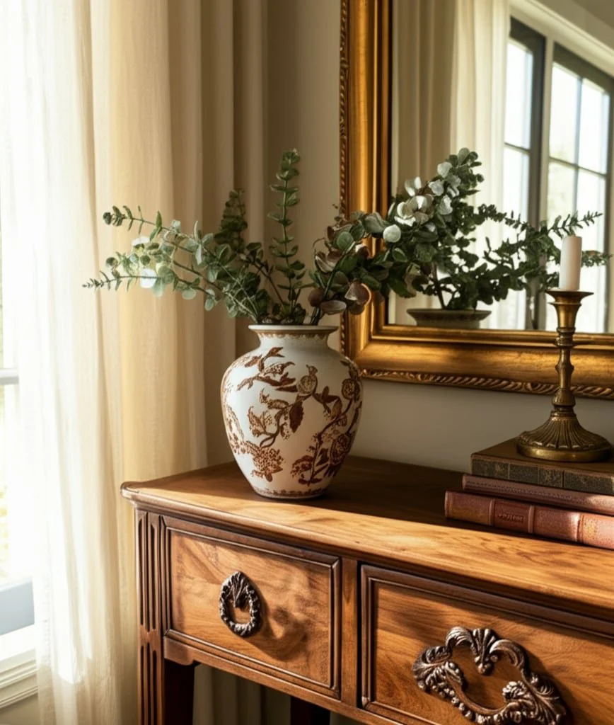 10x8" Chinoiserie Bird & Vines Vase, Brown/ White - Image 10