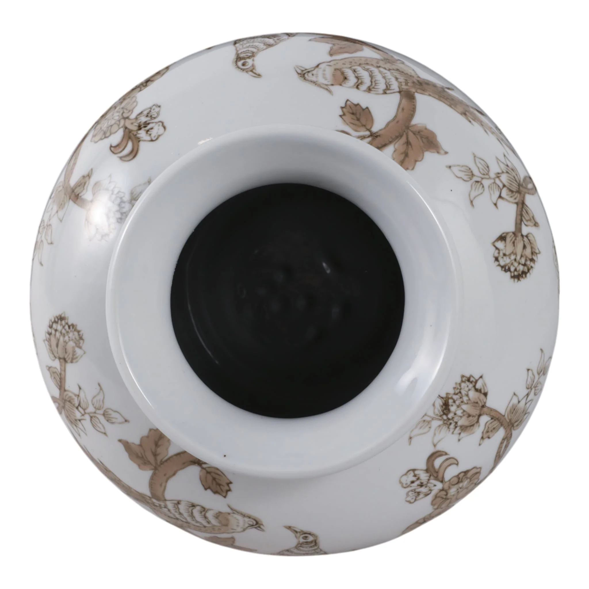 10x8" Chinoiserie Bird & Vines Vase, Brown/ White - Image 6