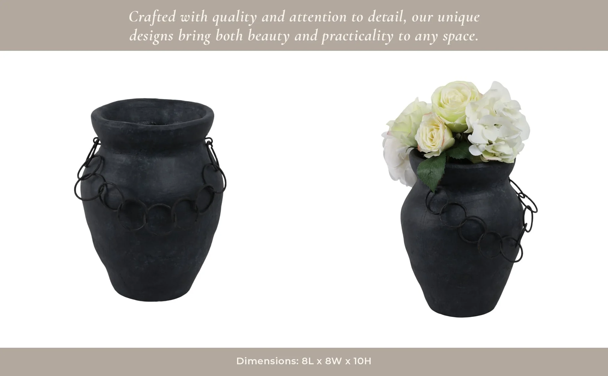 10x8" Rustic Vase With Chain, Black - Image 13