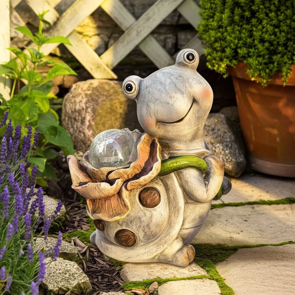 10x9" Blushing Turtle With Solar Flower, Grey Mult - Image 10