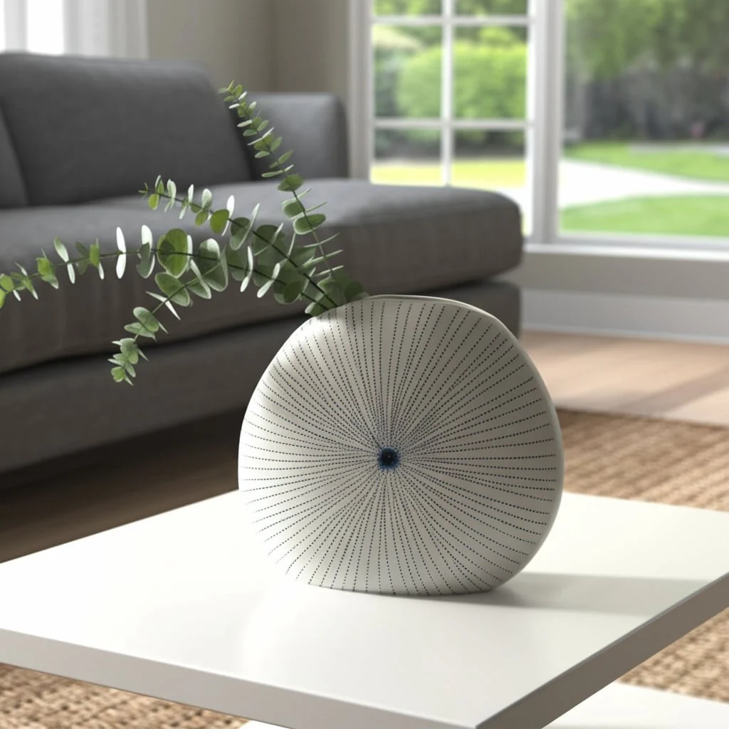 10x9" Round Dotted Shell Vase, White/blue - Image 13