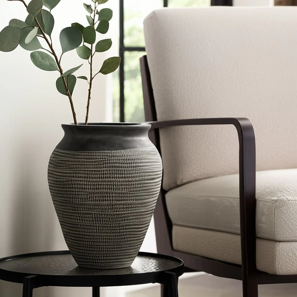 10x9" Textured Stoneware Vase, Black - Image 10