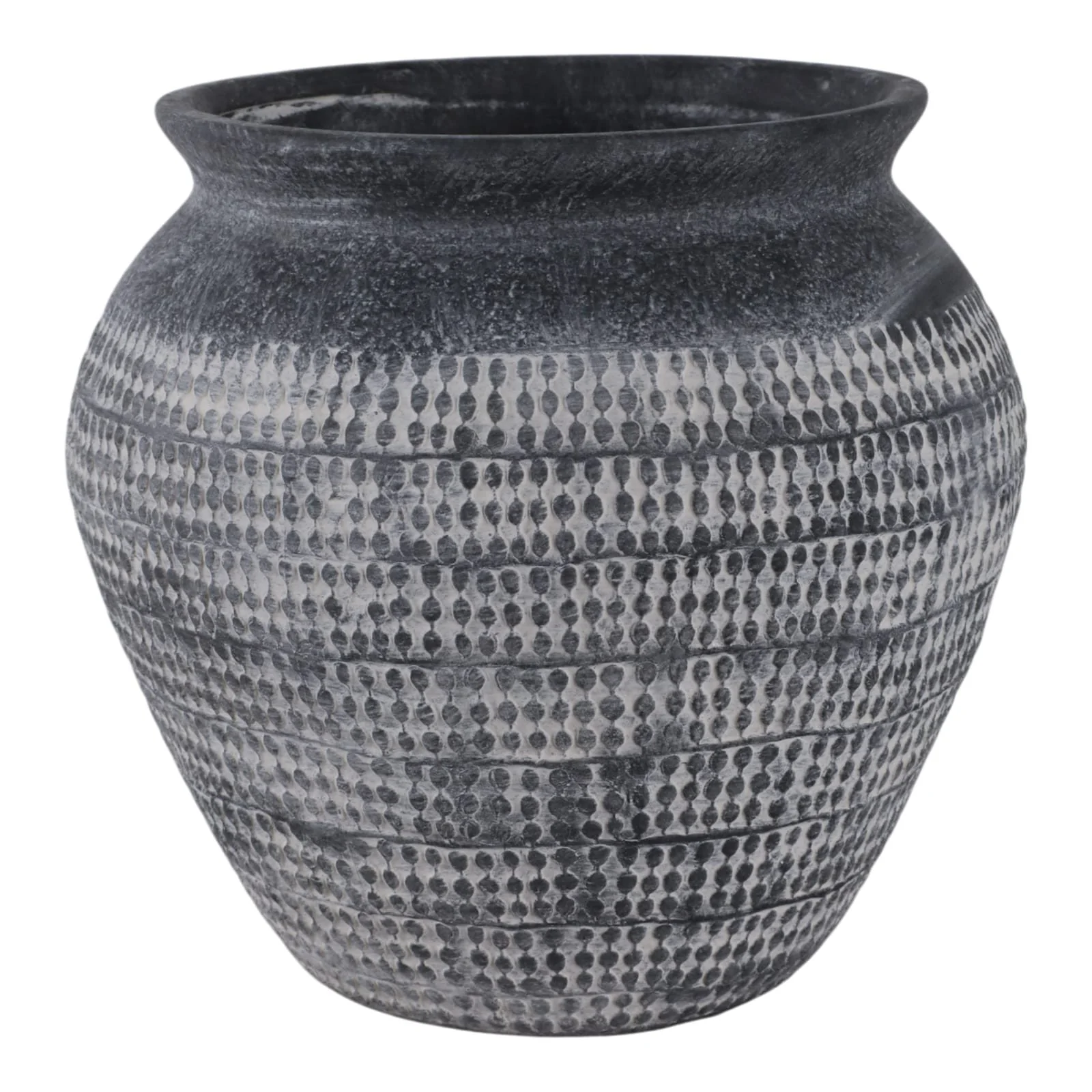 10x9" Textured Stoneware Vase, Black - Image 3