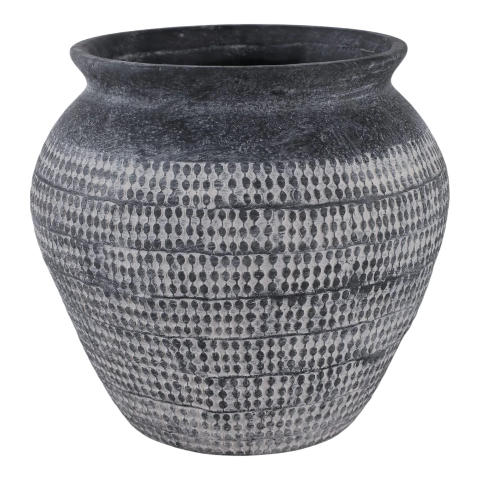10x9" Textured Stoneware Vase, Black - Image 4