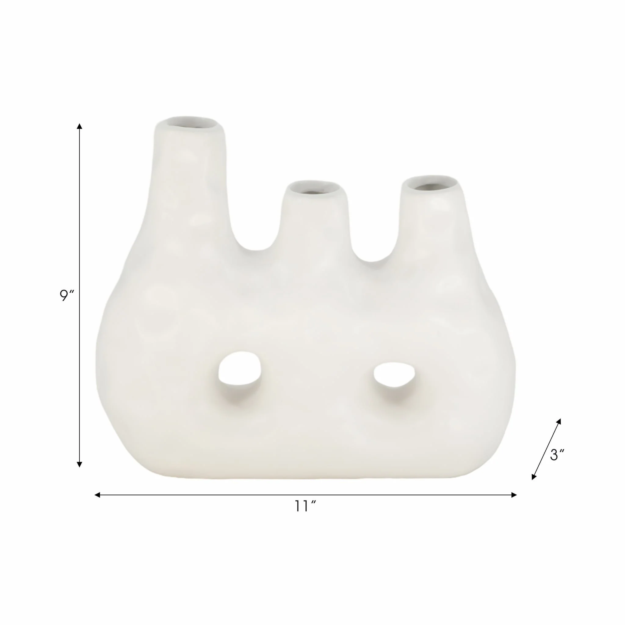 11" 3 Opening Vase, Ivory - Image 8