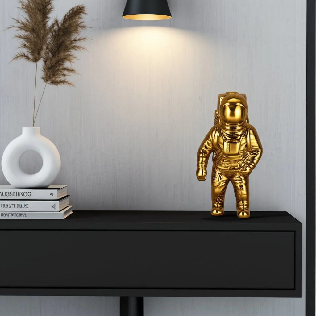 11" Astronaut Statuette, Gold - Image 11