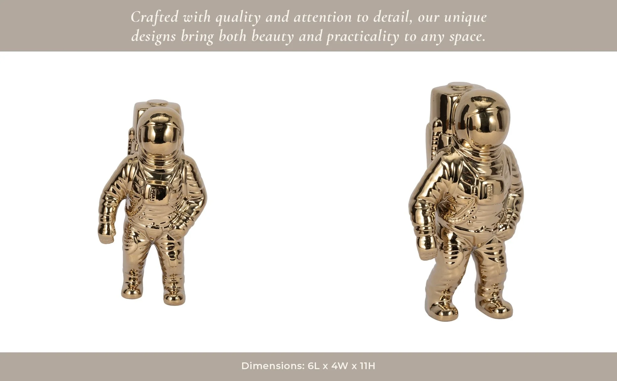 11" Astronaut Statuette, Gold - Image 13