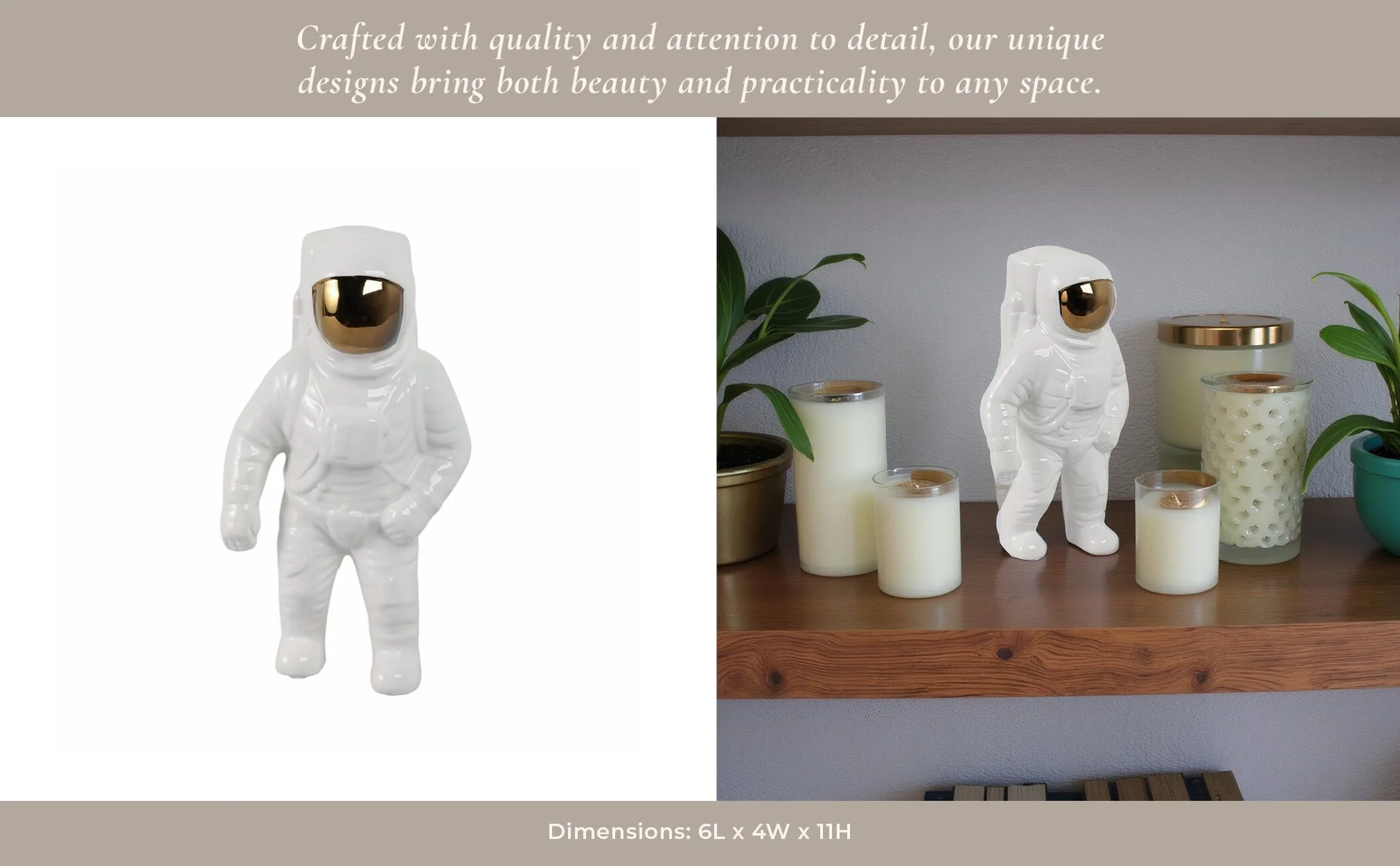11" Astronaut Statuette, White/gold - Image 15