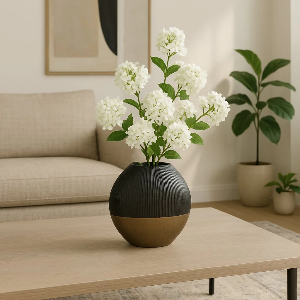 11" Color Block Round Vase, Black/brass Antique - Image 12
