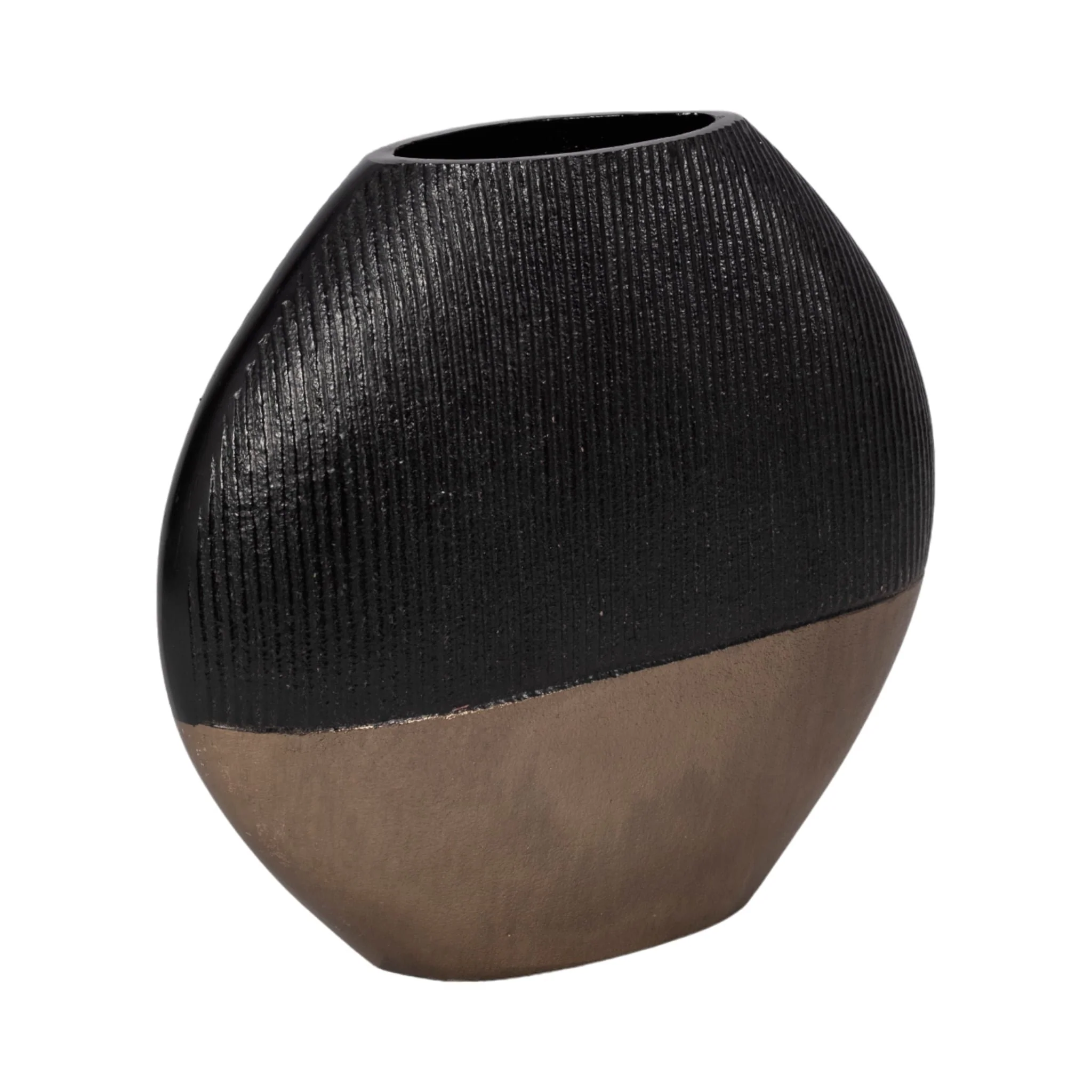11" Color Block Round Vase, Black/brass Antique - Image 3