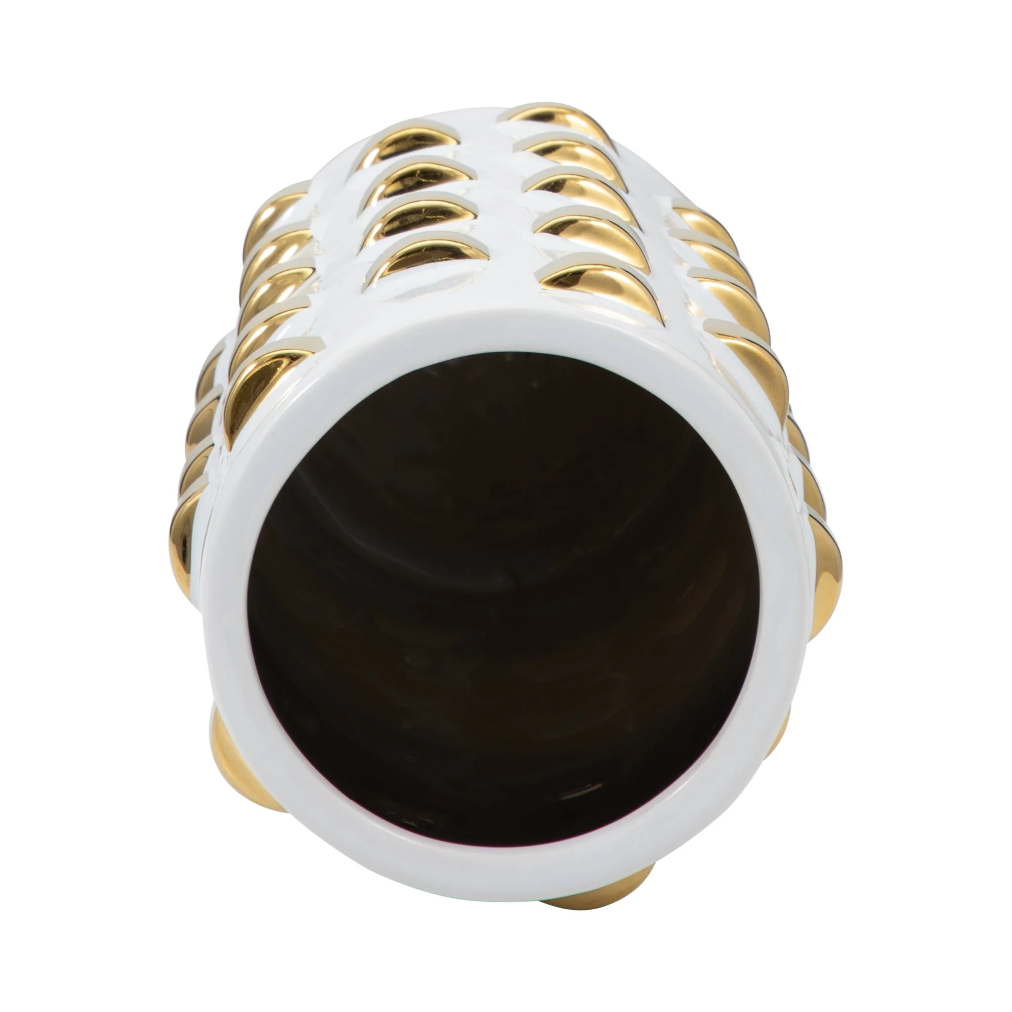 11" Cylinder Vase, White/gold - Image 5