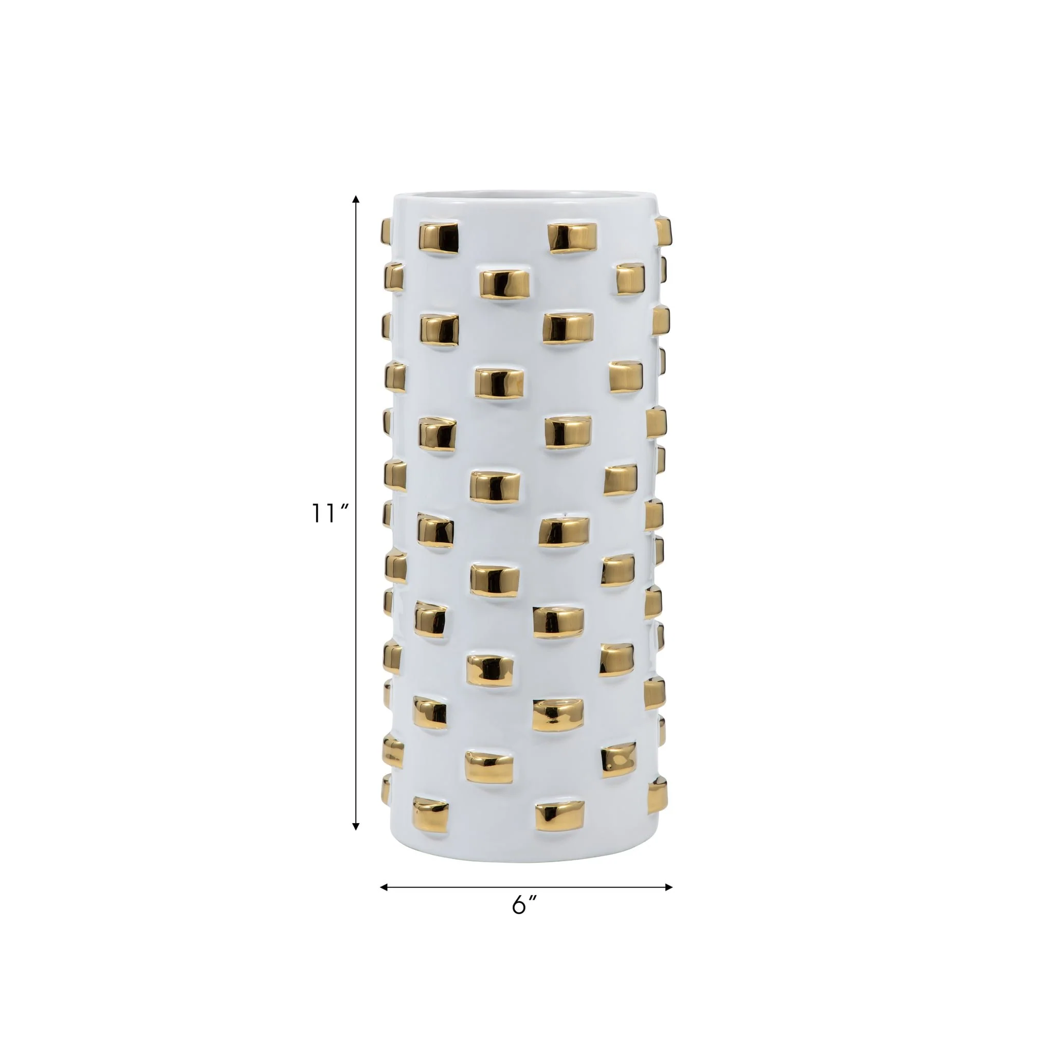 11" Cylinder Vase, White/gold - Image 7
