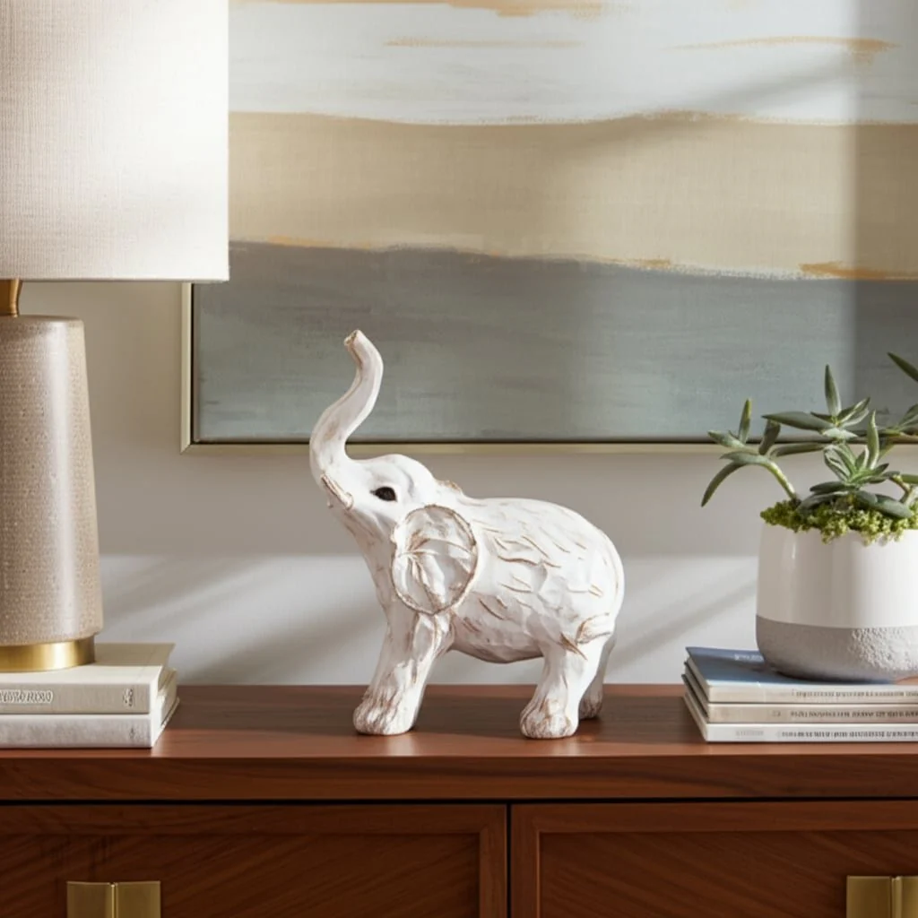 11" Elephant Figurine , White - Image 11