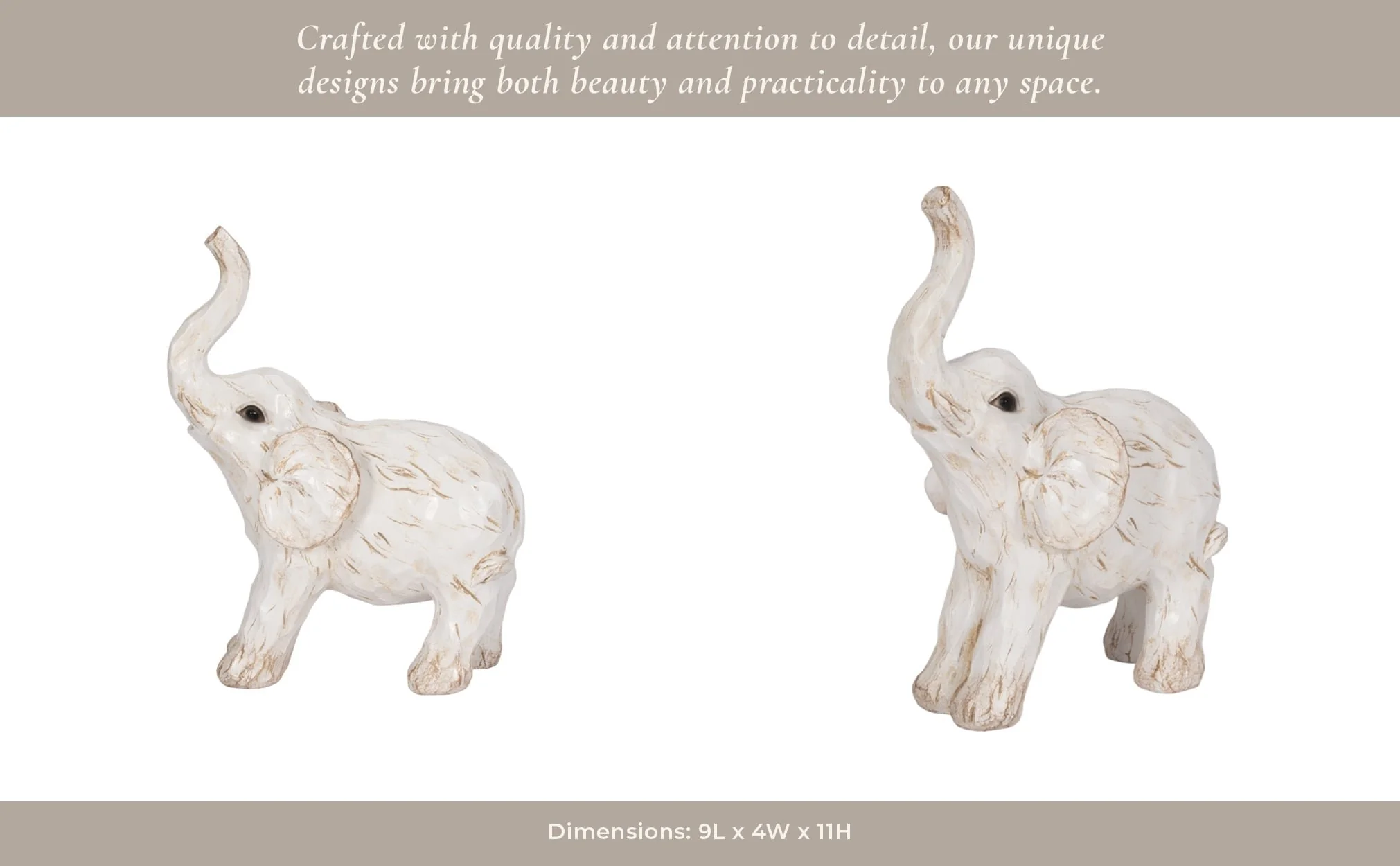 11" Elephant Figurine , White - Image 12