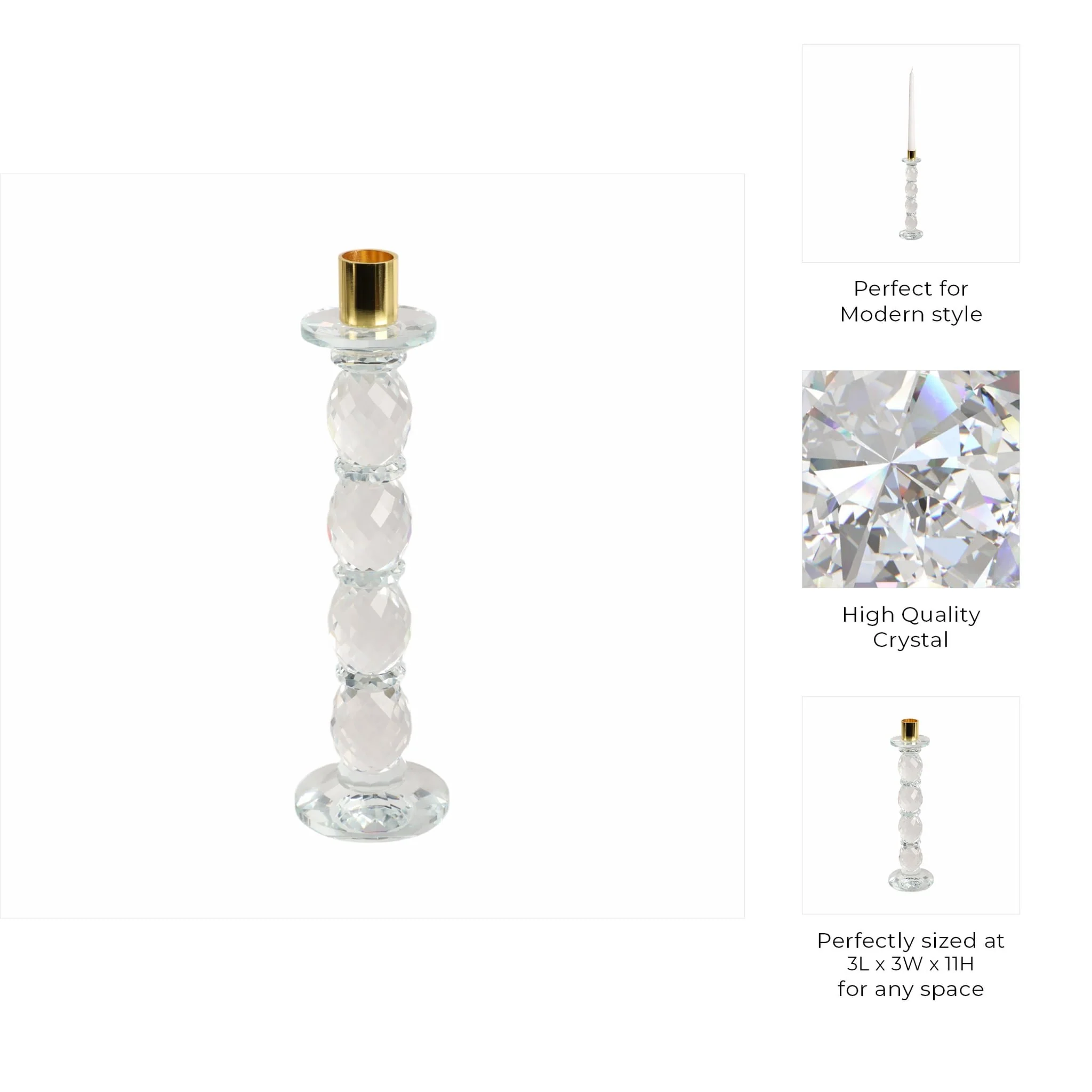 11" Etched Crystal Taper Holder, Clear/gold - Image 8