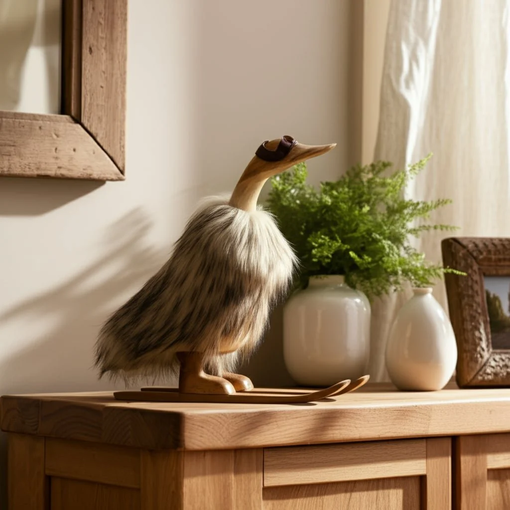 11" Faux Fur Skiing Duck With Goggles, Tan - Image 5