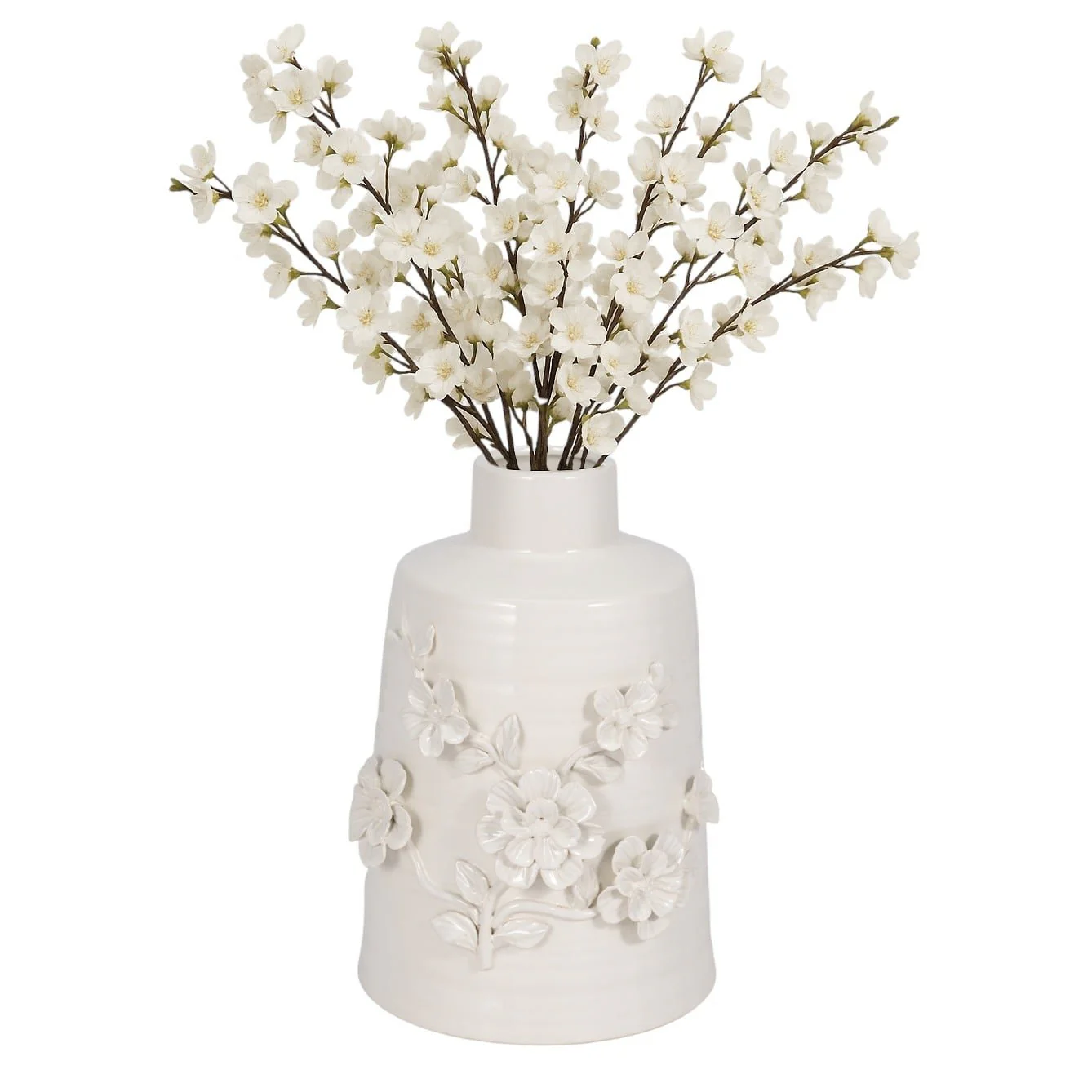 11" Floral Vase, White - Image 2