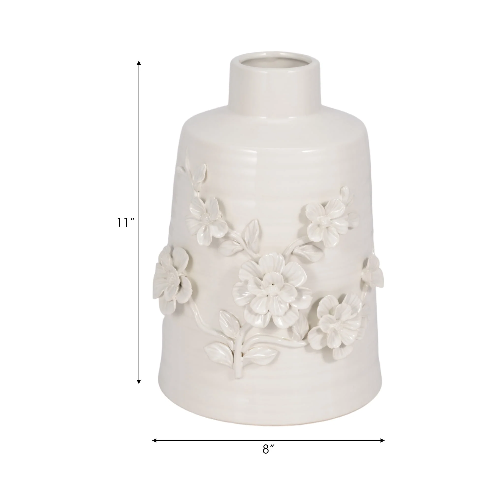 11" Floral Vase, White - Image 8
