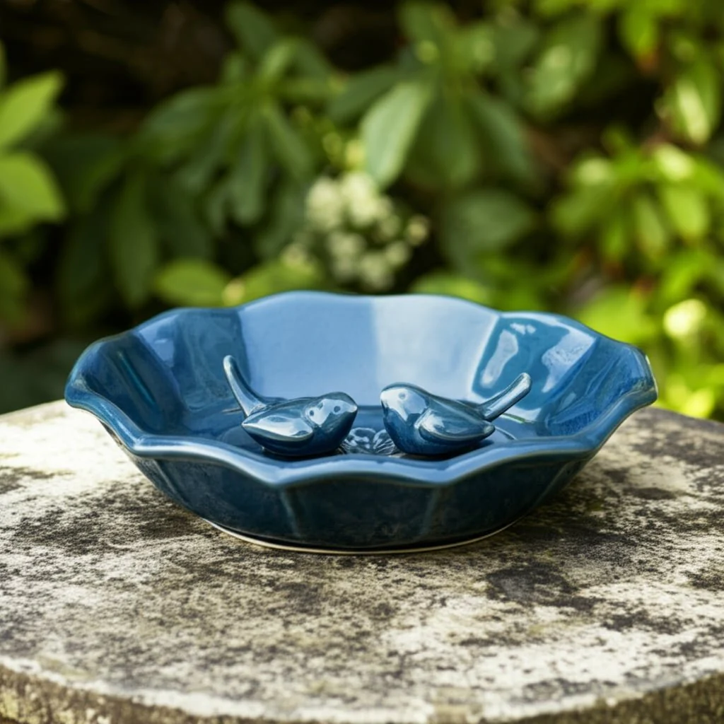 11" Flower Bird Bath, Blue - Image 10