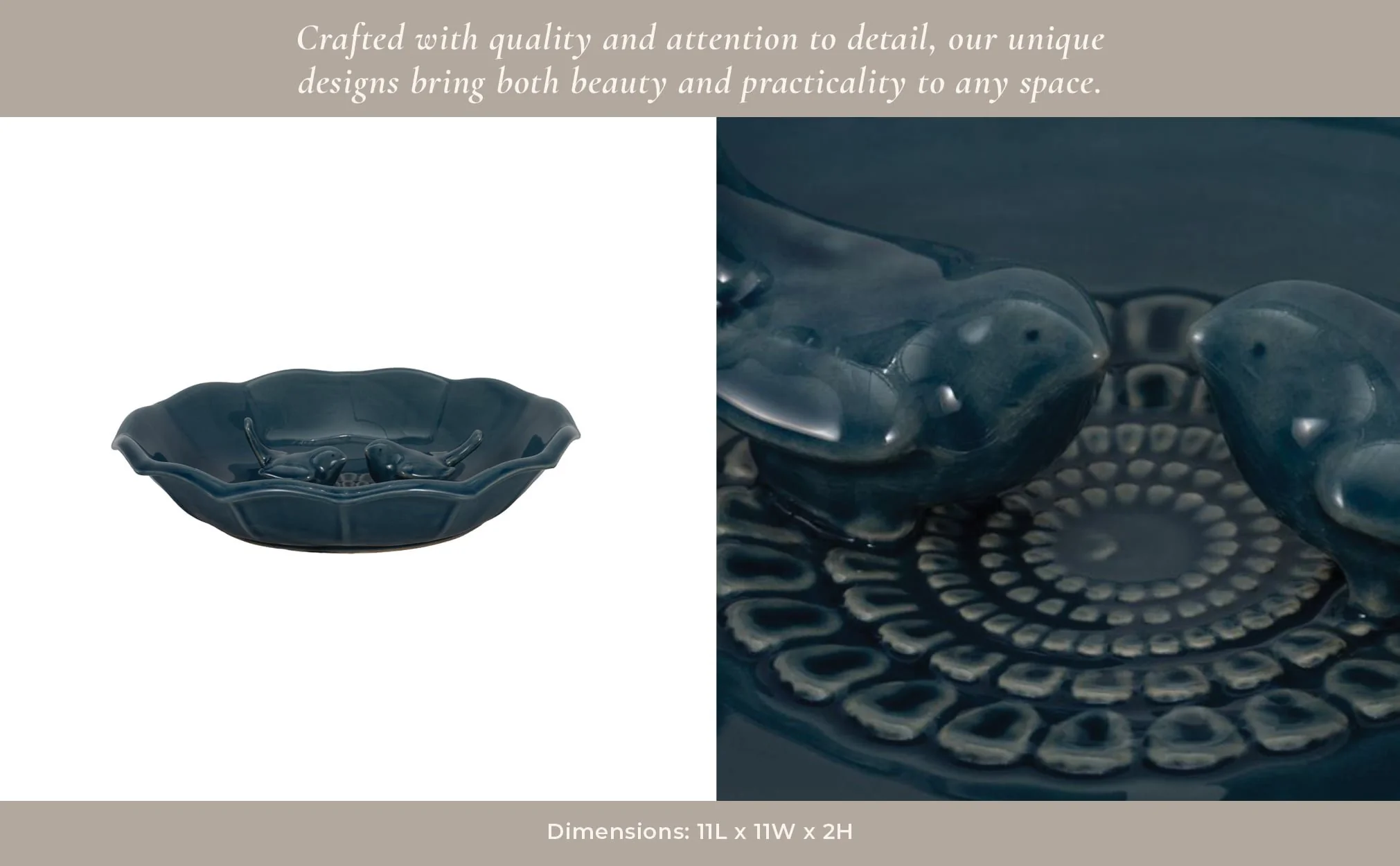 11" Flower Bird Bath, Blue - Image 11