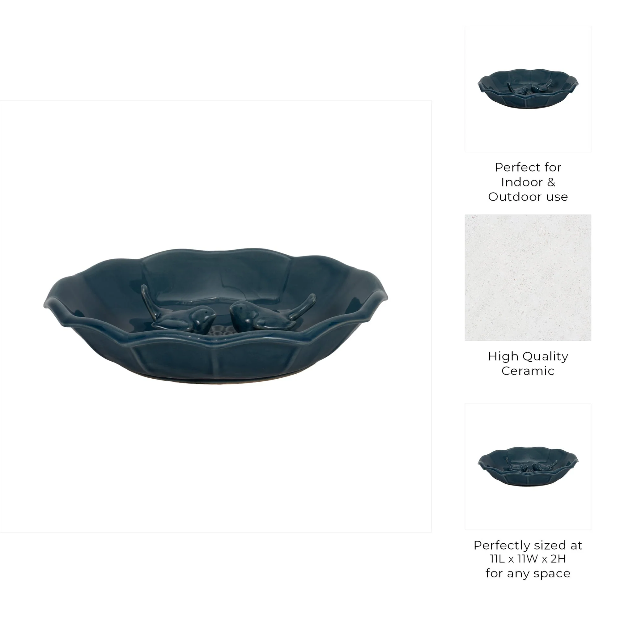 11" Flower Bird Bath, Blue - Image 8