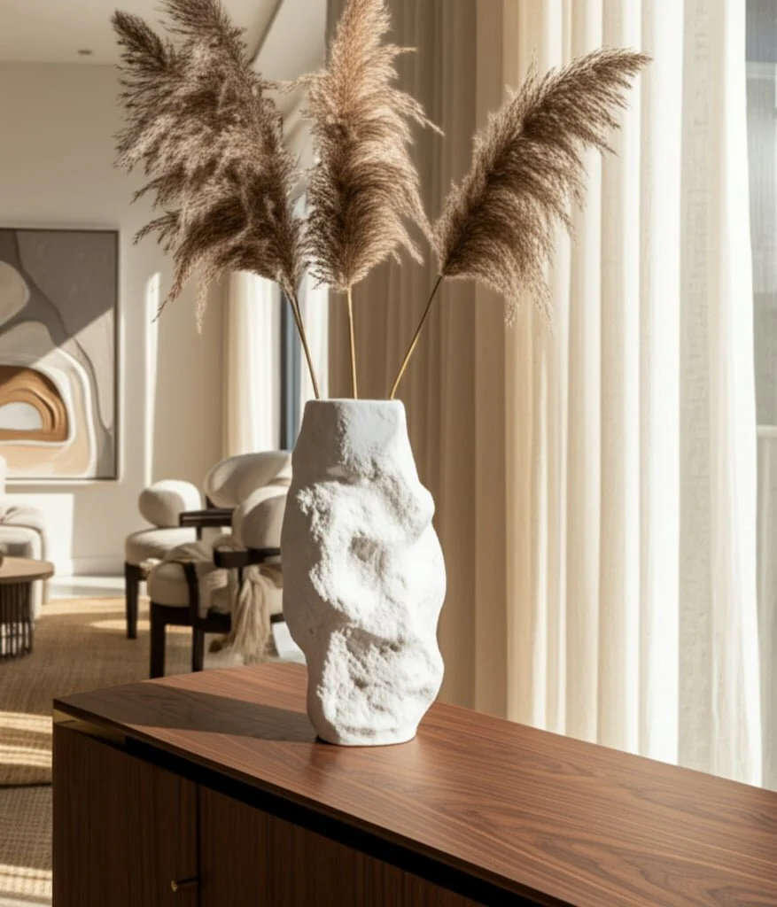 11" Jagged Textured Vase, White - Image 10