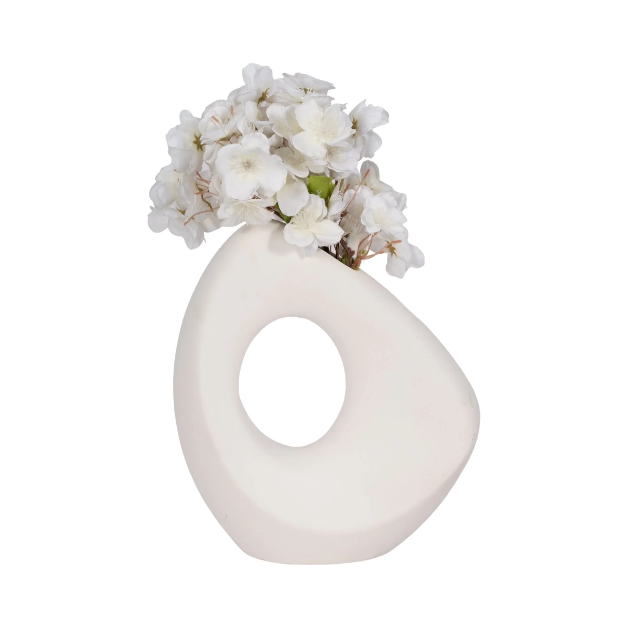 11" Lopsided Open Cut Out Vase Sand Texture, White - Image 2