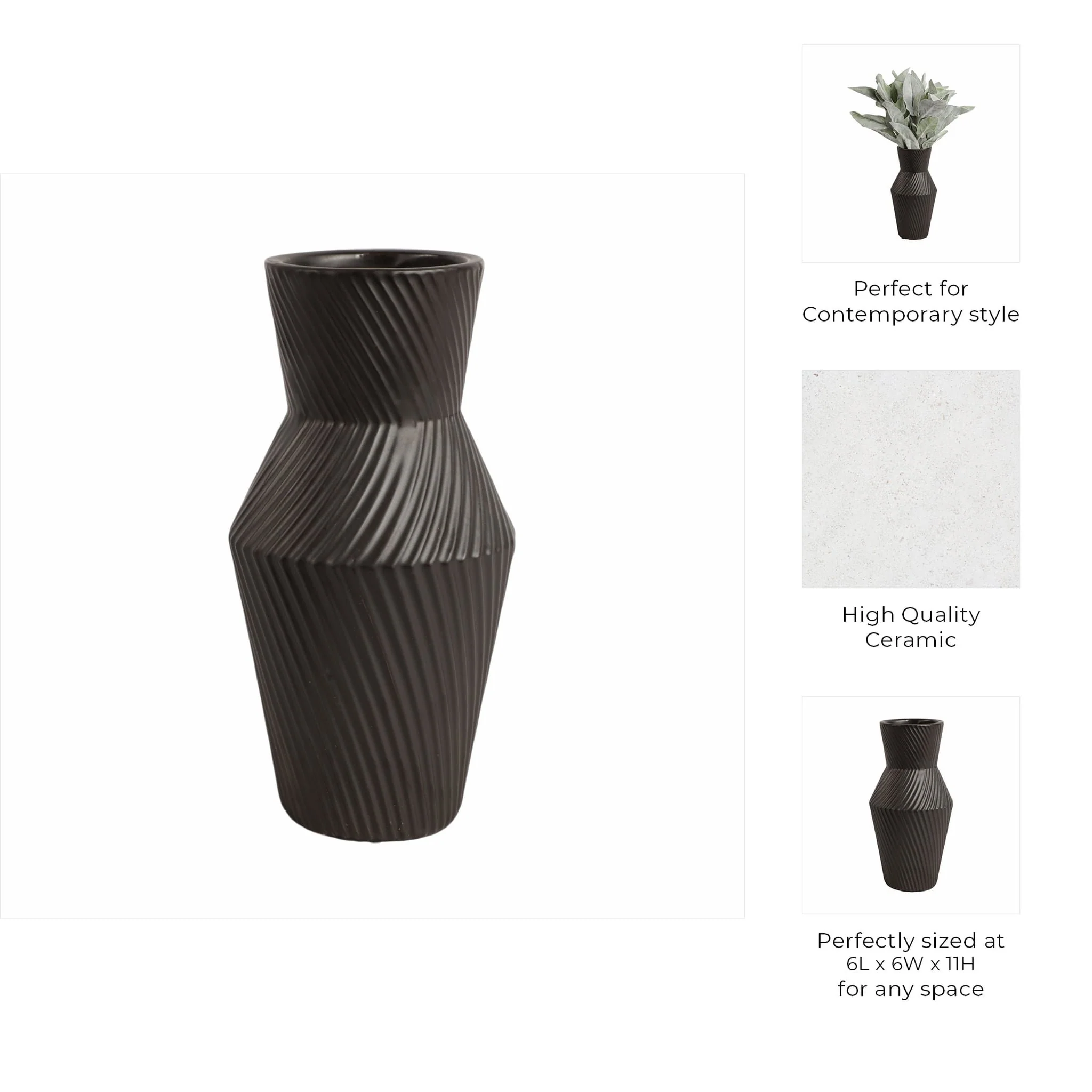 11" Modern Totem Vase, Black - Image 8