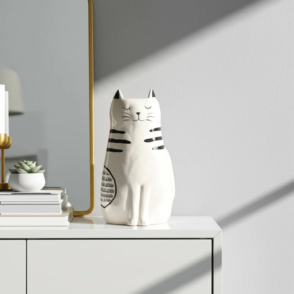 11" Sitting Pretty Kitty With Vase Opening, White/ - Image 11